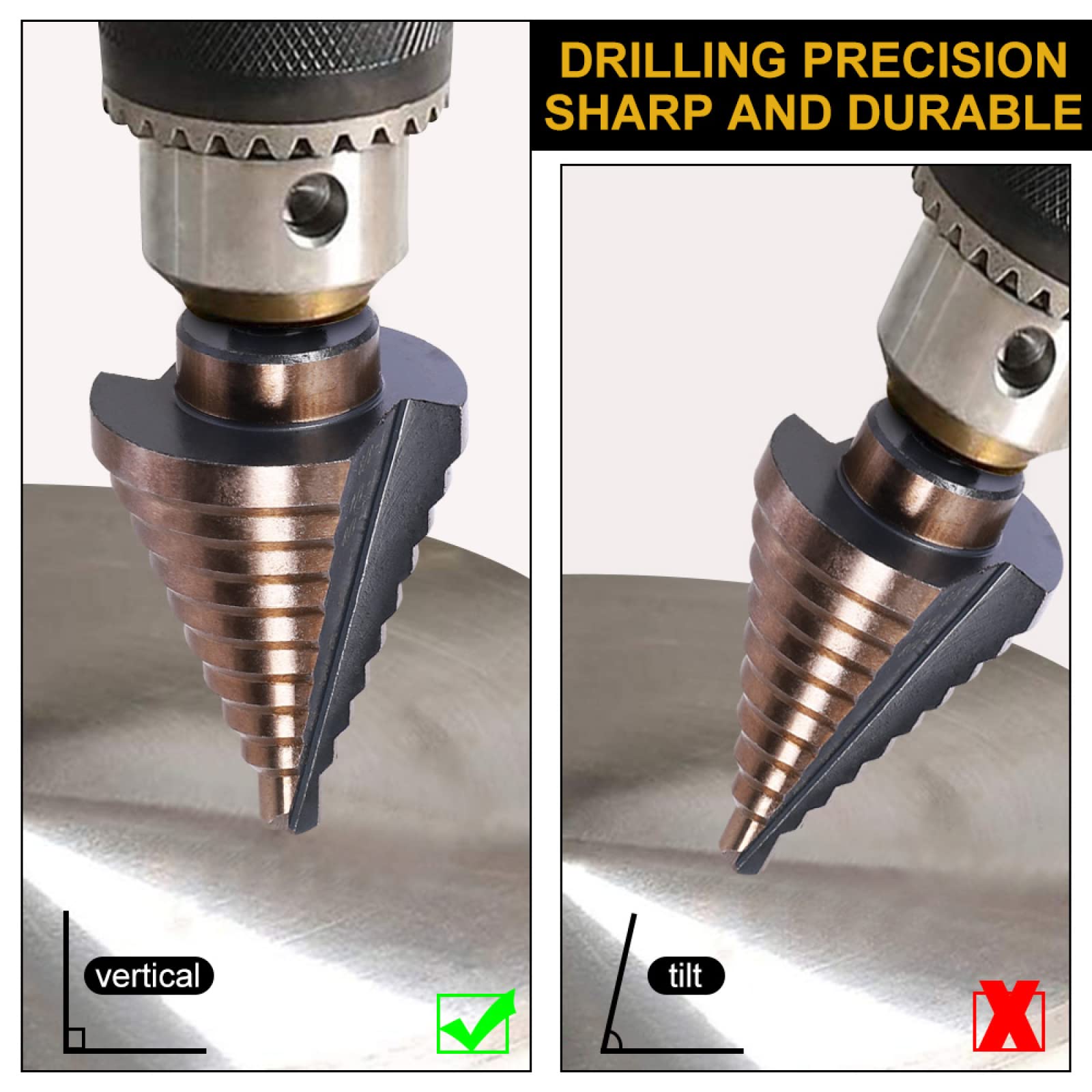 6Pcs Drill HSS High Speed Steel Step Drill Bits for Metal Wood Hole Cutter Core Drill Bit Set Triangle Shank Hole Metal Drills