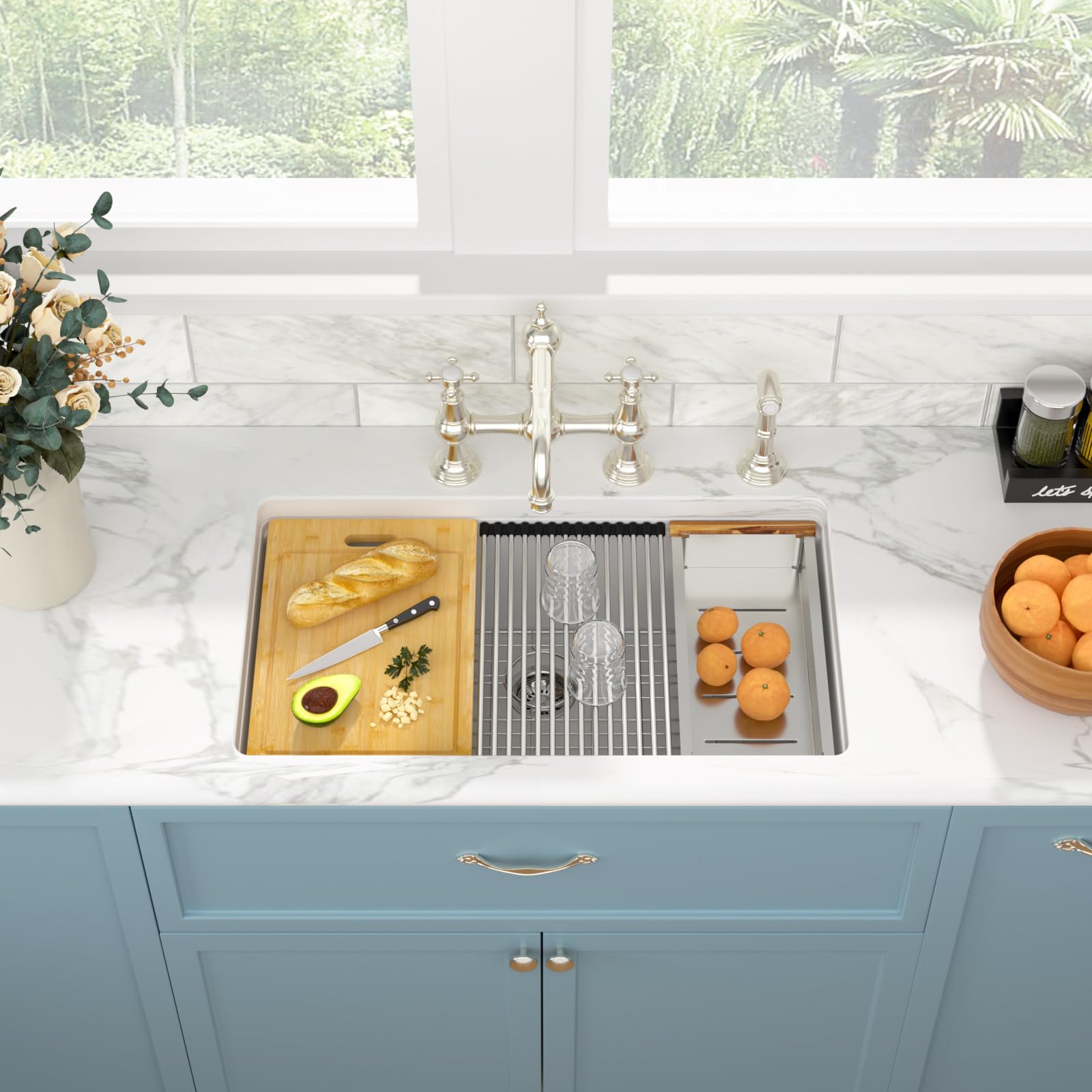 Sarlai 33 White Kitchen Sink Granite Composite - 33 x 19 inch