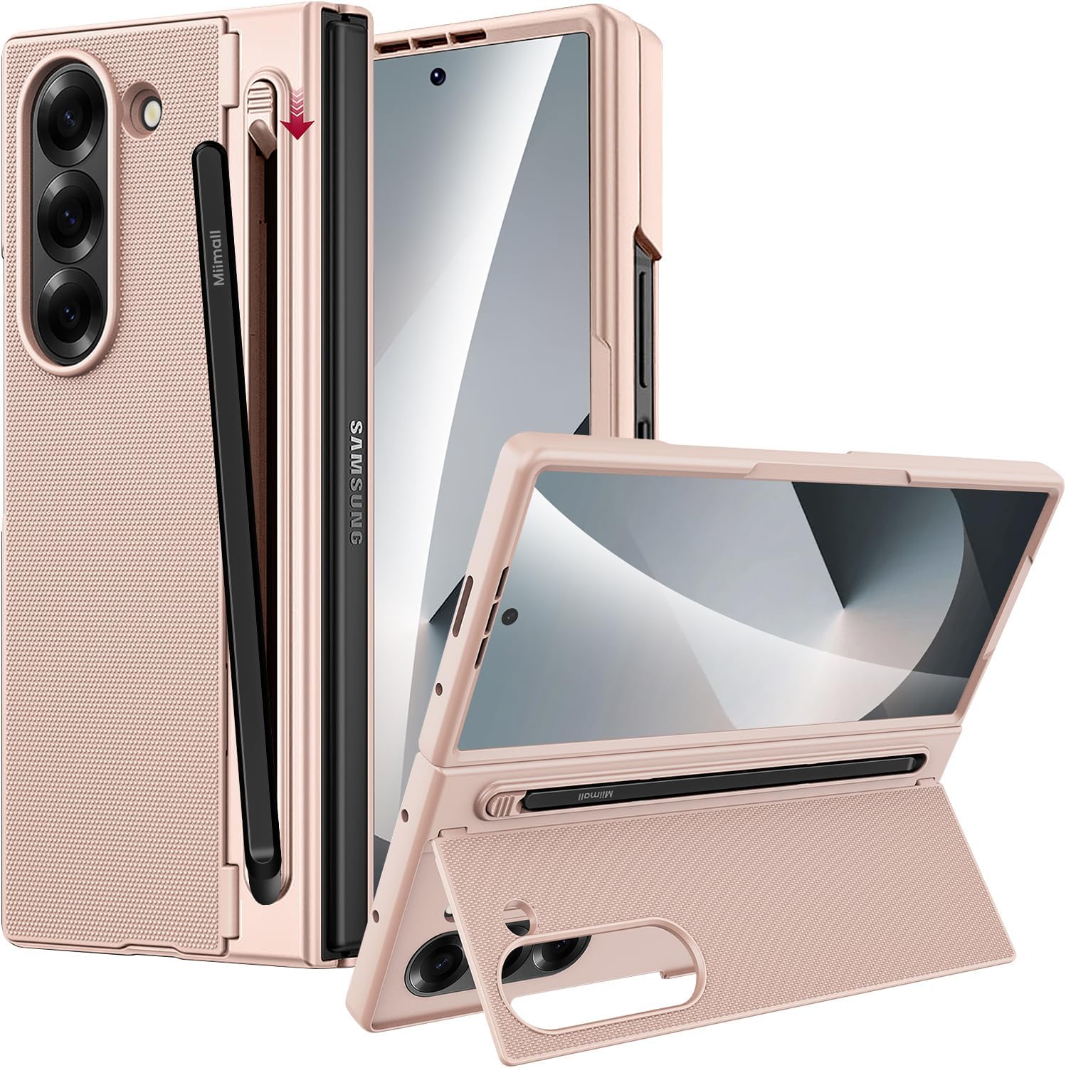 Miimall for Samsung Galaxy Z Fold 6 Case with Screen Protector and Stylus, [Kick Stand & S Pen Holder] Wireless Charging, Heavy Duty Sturdy Durable Bumper Cover for Fold Z6 Slim Case Gold