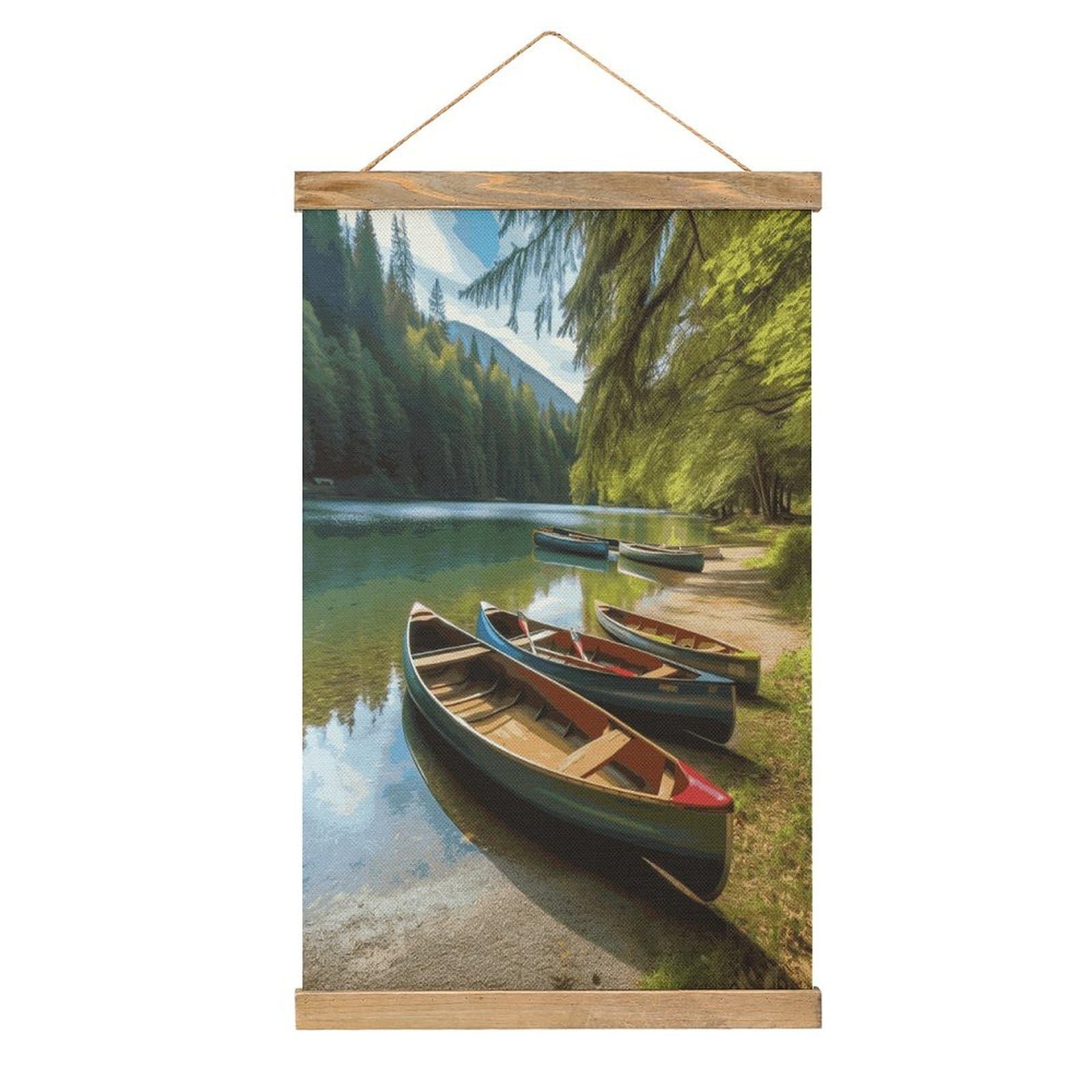 JTREHY Lake with Boats Canoes Park Linen Hanging Painting Vintage Poster Wall Art Prints Personality Style Wall Hanging Poster for Living Room Office Bedroom Decor Frame 13.2 X 20.47 Inch
