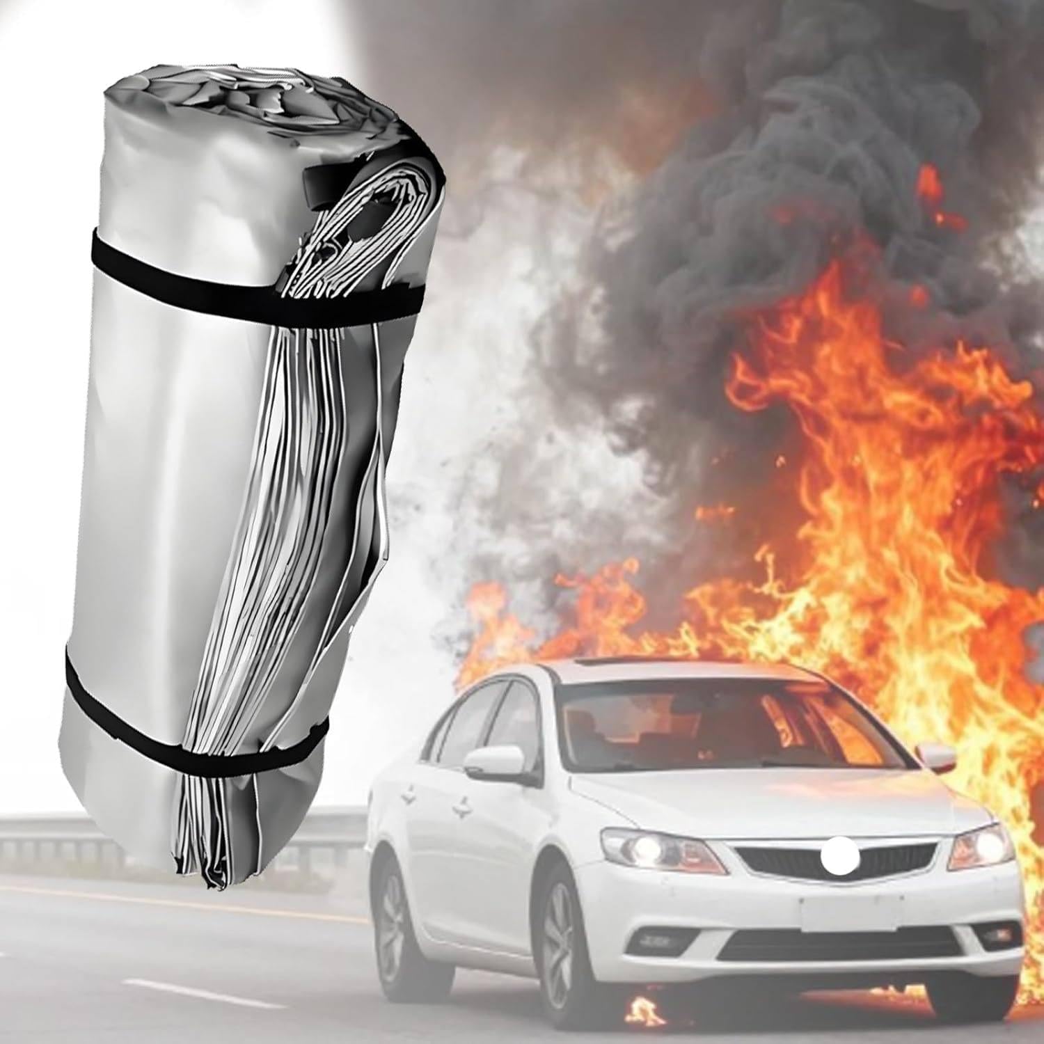 JozyJul Car Fire Blanket,Car Fire Blanket for Electric Vehicles, Fiberglass + Double-Sided Silicone Survival Safe Blankets, Vehicle Accident for Garage and Car Battery Fires 4×6m/13.1×19.7ft