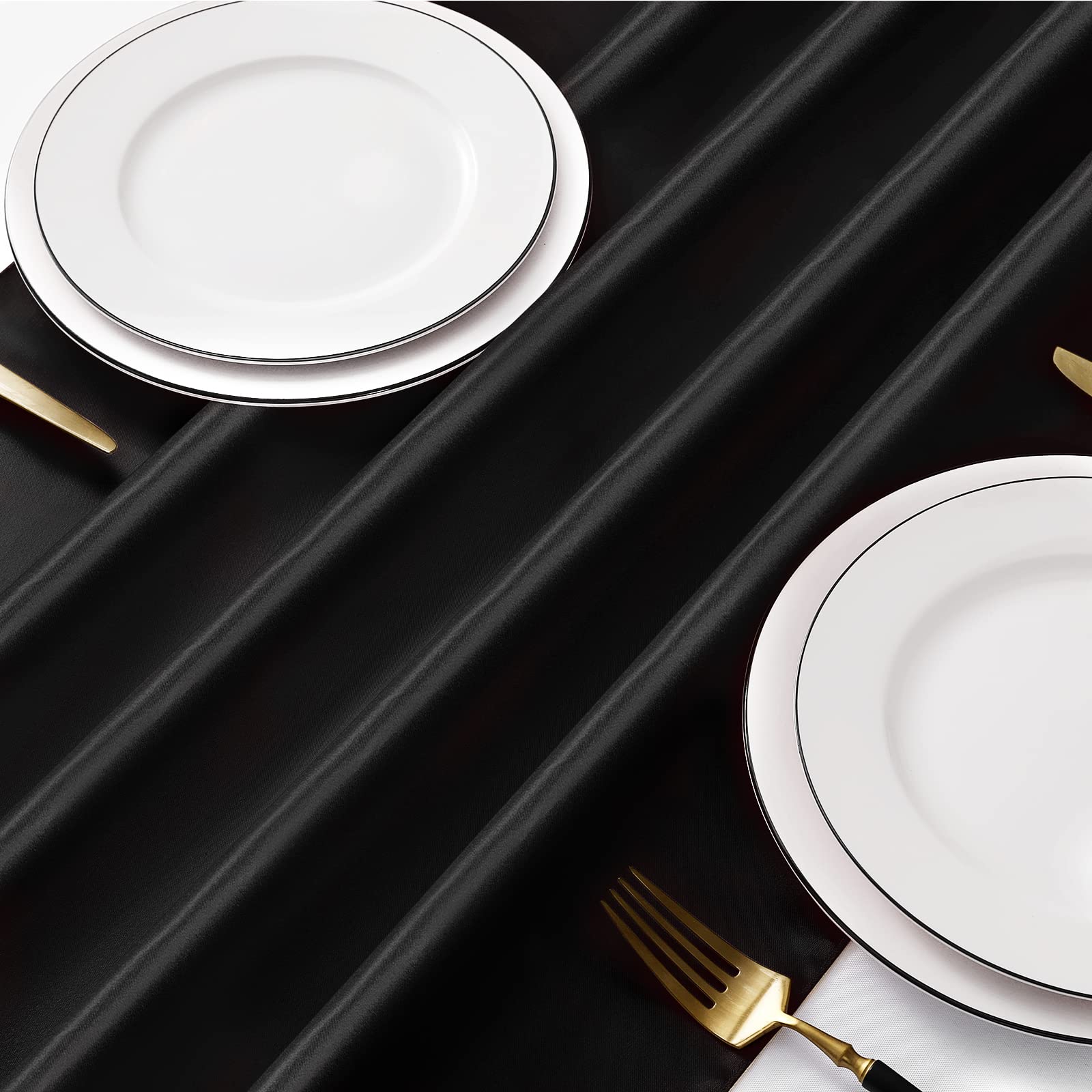 Manyshofu 4Pcs Satin Black Table Runner - 12 x 108 Inch Long Size, Party Table Runner Decor Bright & Smooth Wedding Decorations Table Runners for Banquet Chef Birthday Buffet Dinner Graduations