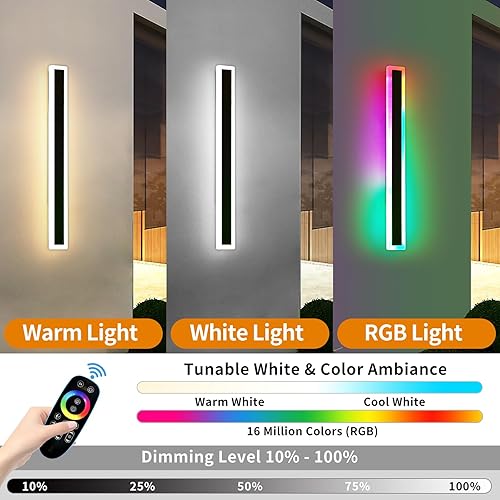 Miniatura 3 de Lámpara de pared RGB para exteriores, 39 pulgadas, moderna, regulable, para exteriores, brillo del 10% al 100% con control remoto, luz de pared