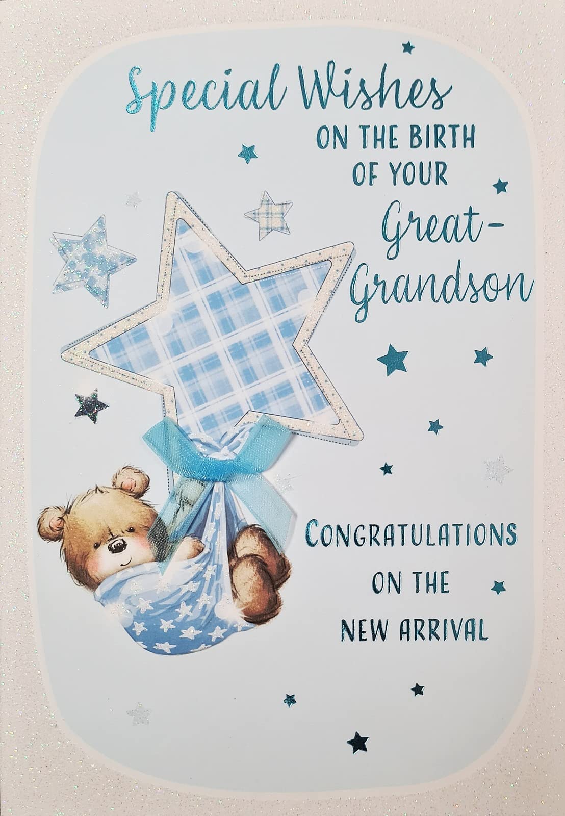 Congratulation Birth of Baby Great Grandson Card - Cute Bear Star- For Great Grandparents