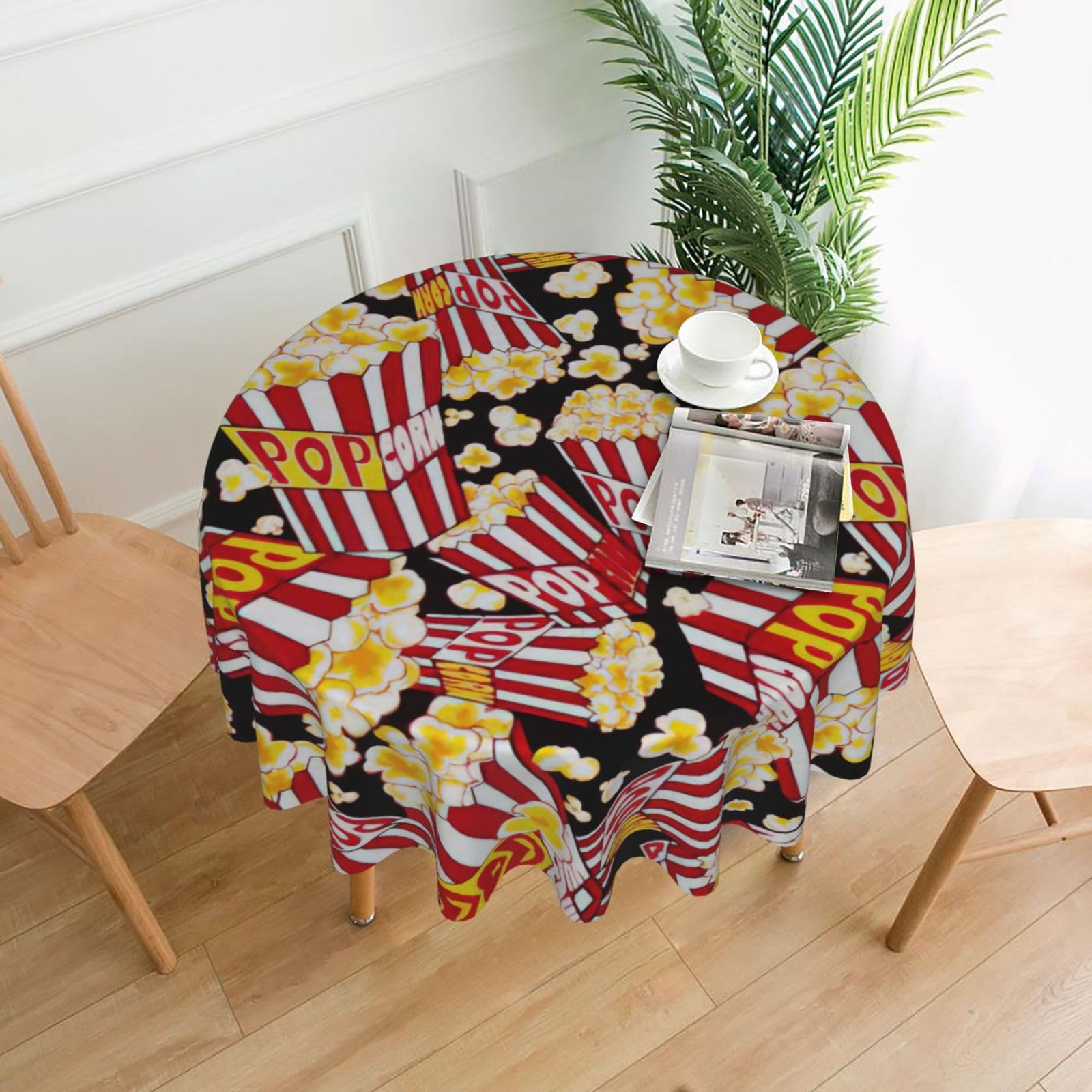 Zcmkjlg Popcorn Print Print Quick Ship Round Tablecloth 60in Polyester Washable Cover for Dining Room
