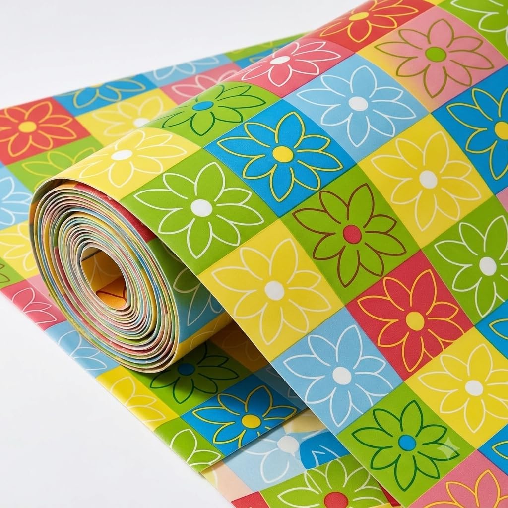 100% Water Proof Flower Design Printed Wardrobe Kitchen Drawer Shelf Mat | Cabinet Shelf Mat | Flower Design with PVC Material (Yellow Multicolour 10 mtr, 10 Mtr)-image-10