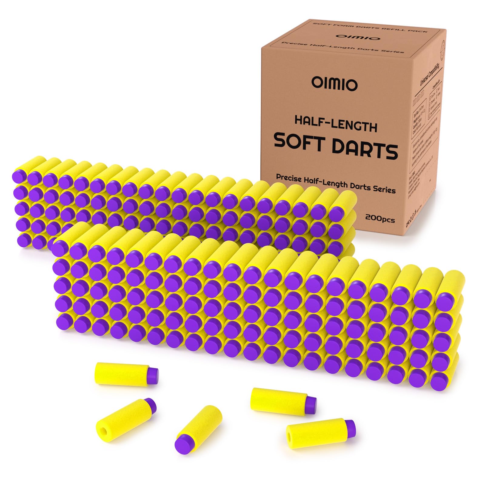 OIMIO Half Length Short Darts 200PCS Compatible with Nerf Pro, Dart Zone Nexus Pro, Aeon Pro, Max Stryker, Worker Short Dart Blasters, Foam Dart Refill Pack (yellow1.3)