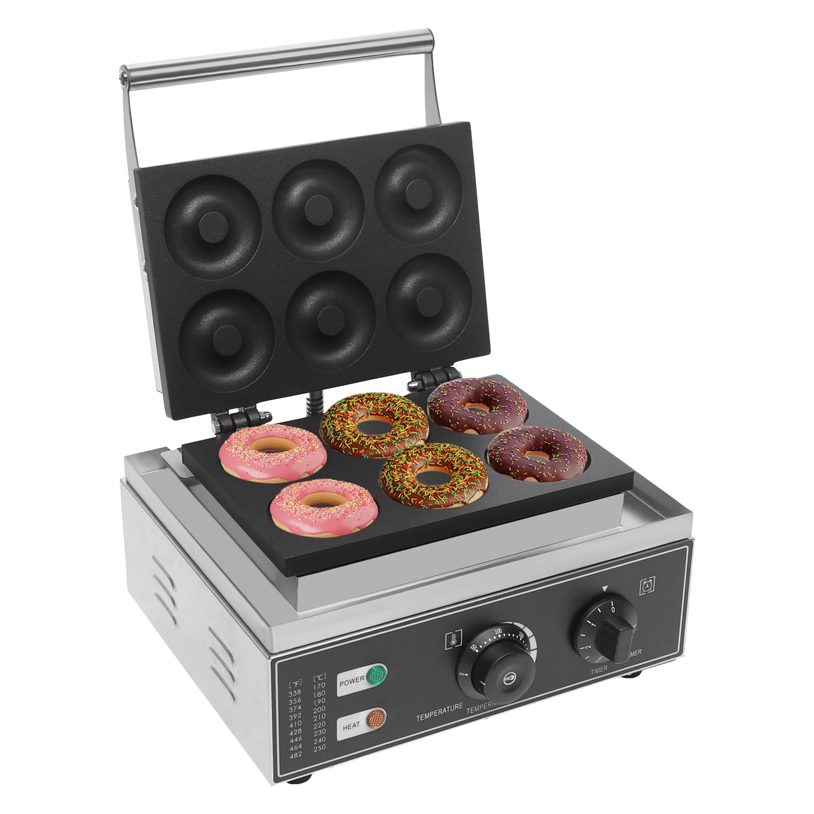 LARIDEN 1550W Commercial Waffle Donut Maker, 6 Holes Double Sided Non-Stick Commercial Electric Donut Maker, Suitable for Professional Kitchen and Family Breakfast