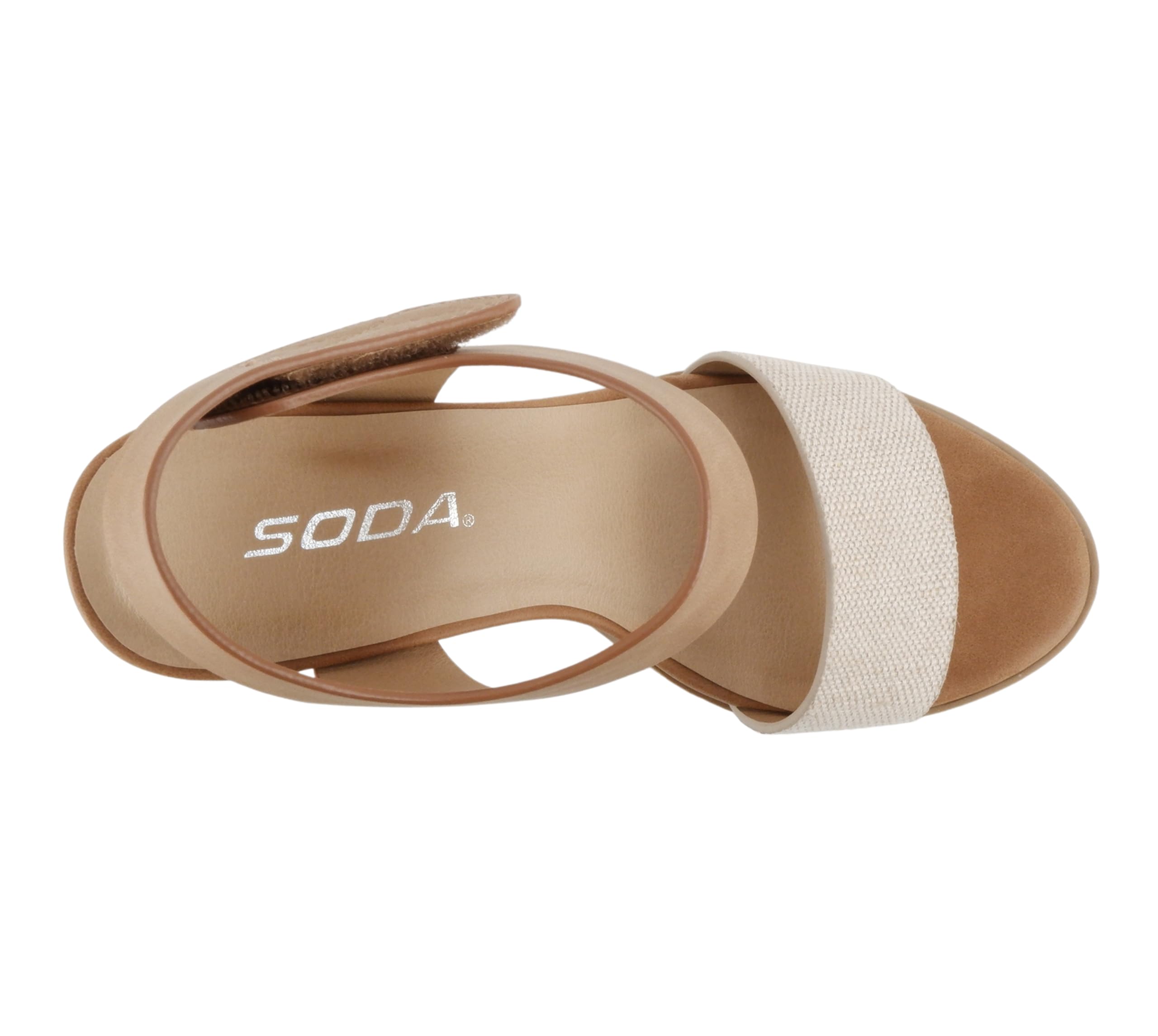 Soda Wait-A ~ Women Open Round Toe Chunky Heel Ankle Strap High Heel Dress Sandals: 10 Beige Canvas/Tan