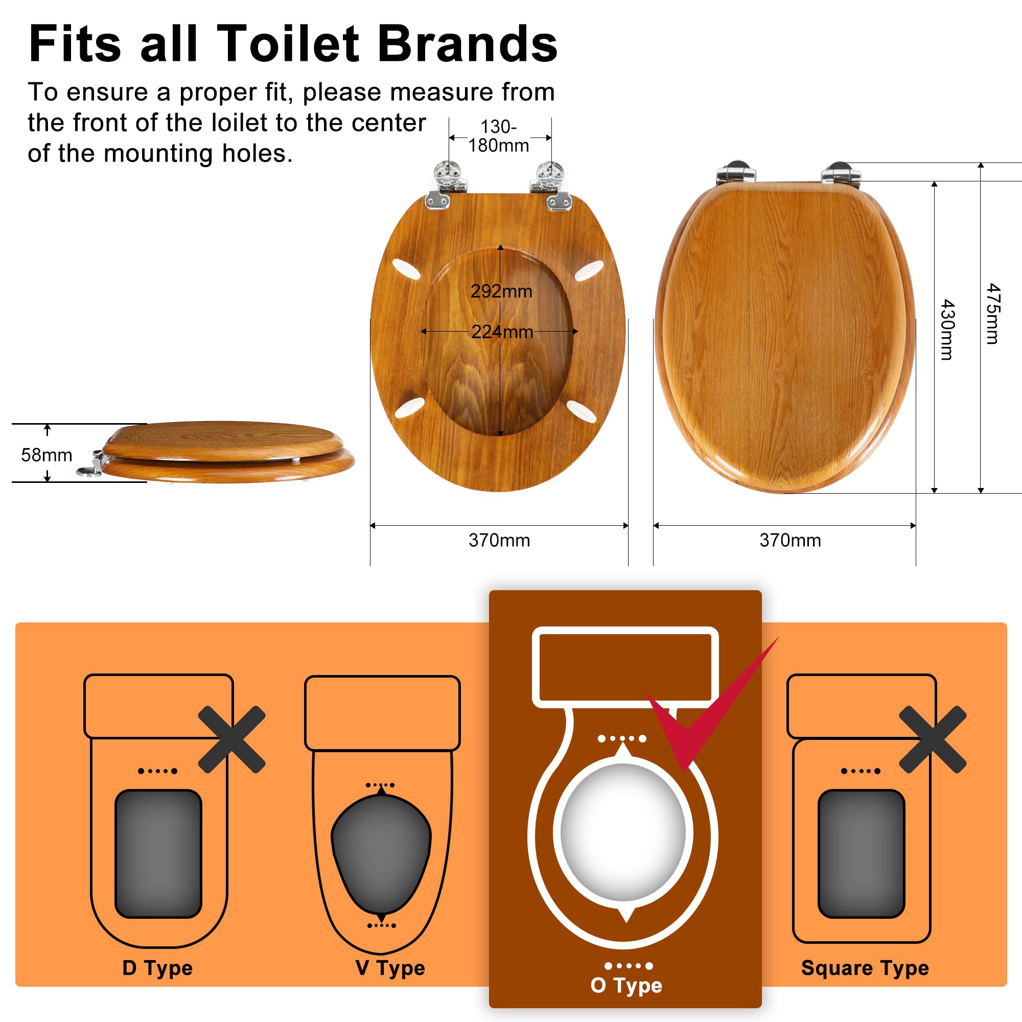 Angel Shield WC-Sitz Aus Geformtem Holz – Leises Slow-Close, Verstellbare Scharniere, 45 X 37 Cm Oval Für EU-Bodenmontage