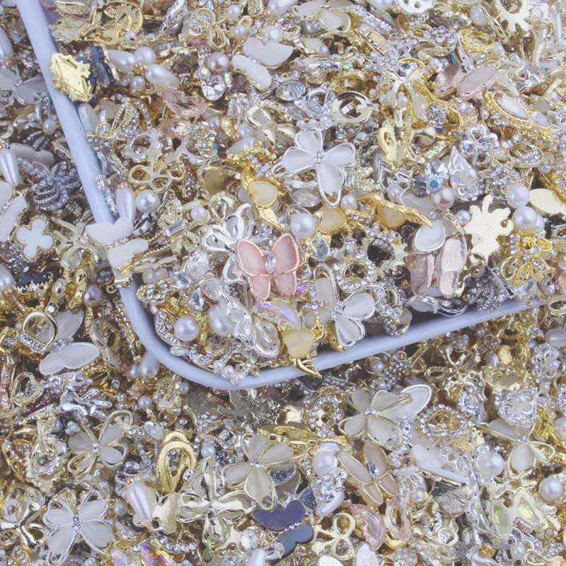 50 Uds./100 Uds. De Metal para decoración de uñas, abalorio de aleación de plata dorada, variedad de estilos, accesorios para uñas mezclados al azar, 50 Uds.