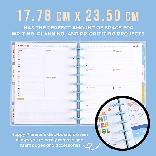 Miniatura 6 de Happy Planner - Agenda escolar 2023, planificador diario de 12 meses encuadernado en disco, semanal y mensual, julio de 2023 a junio de 2024, diseño