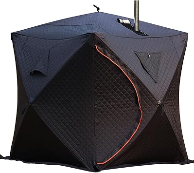 Pop Up Ice Fishing Shelter Tent, 3-5 Person, Outdoor Sauna Tent, 210D Oxford with Thermal Layer 120g Cotton, Windproof, All-Weather, Heater & Sauna with Carrying Bag ice-fishing-2.1m