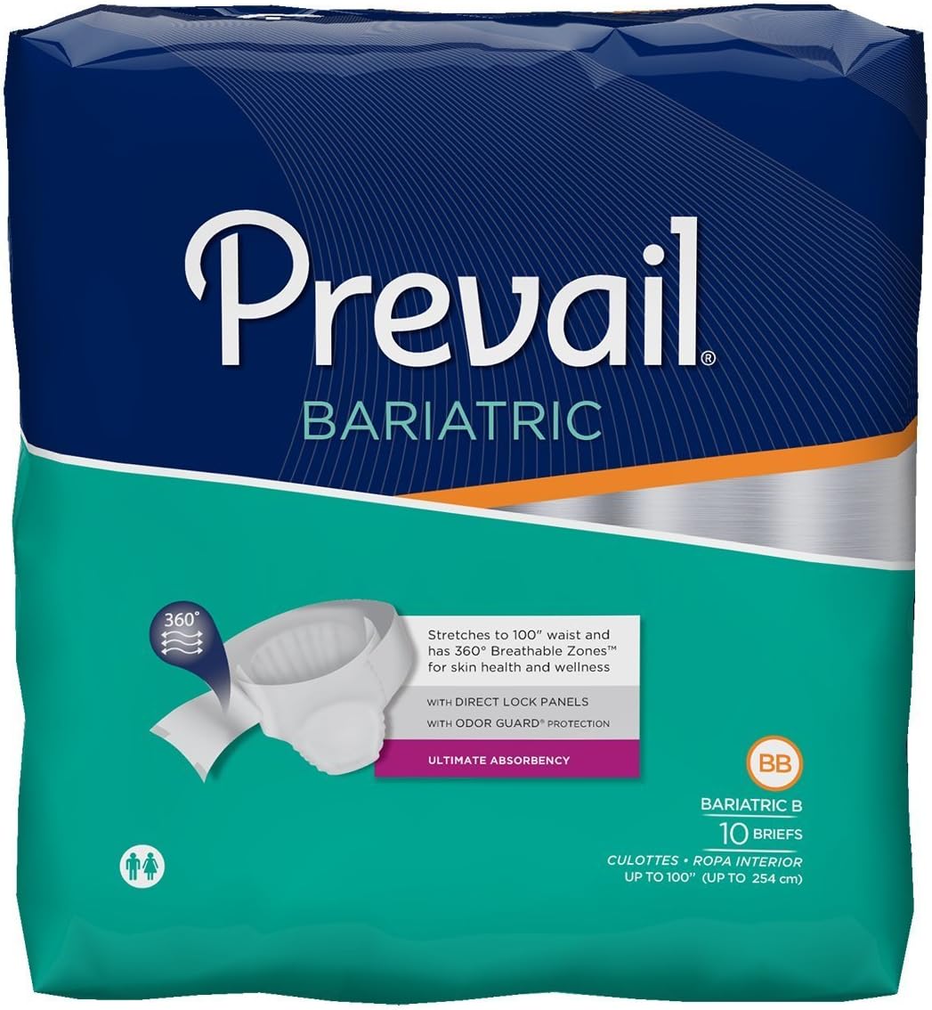Incontinence Bariatric Brief, Unisex Disposable Adult Diaper with Tabs for Men & Women, Ultimate Absorbency, Size B, 10 Count Bag