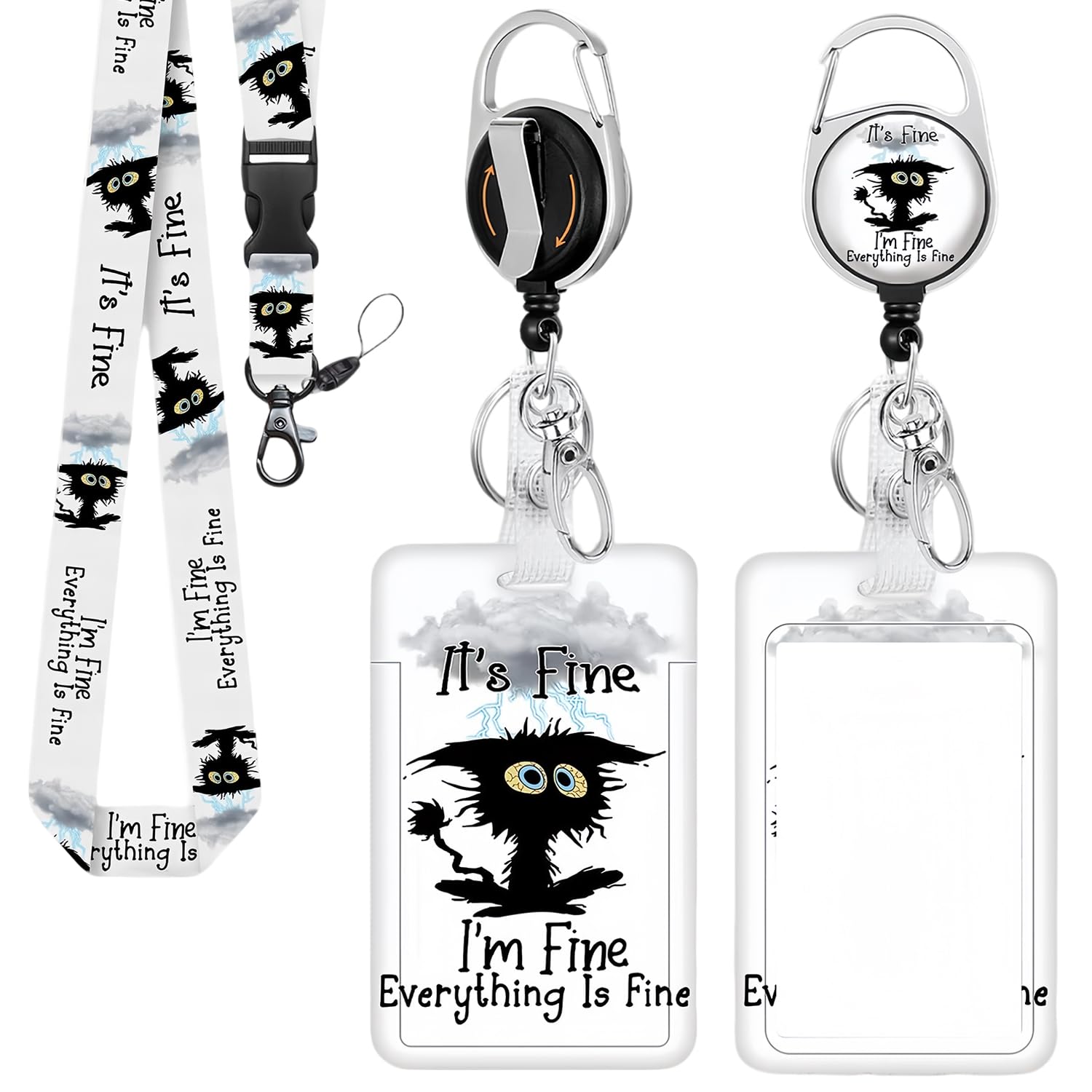 Cat ID Badge Holder, Funny Black Cat ID Card Holder with Retractable Reel & Detachable Lanyard, Lanyard Card Holder for Office Workers Teacher Student