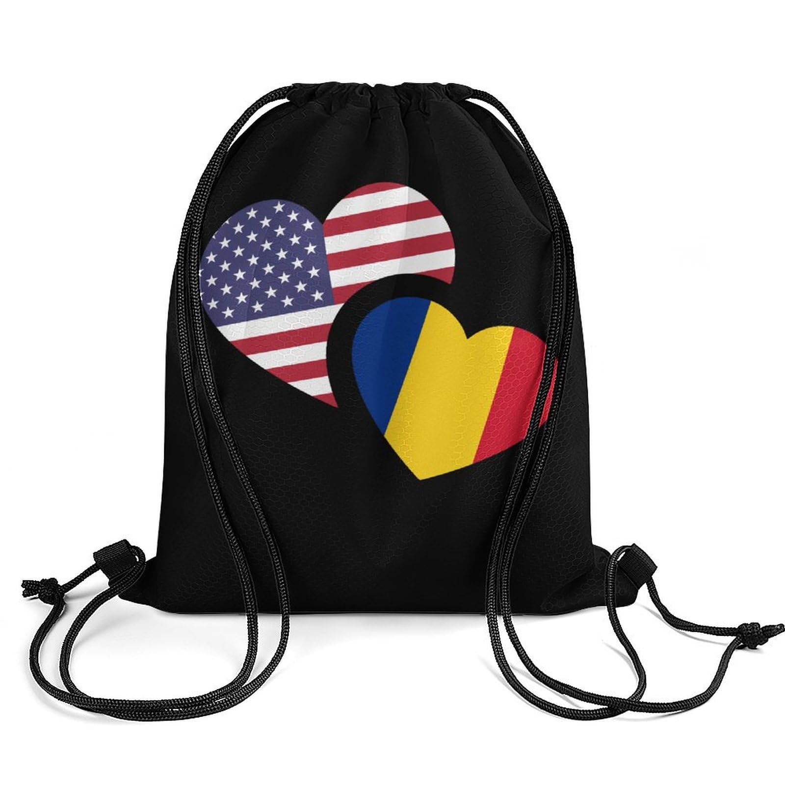 Romania US Flag Drawstring Backpack Durable Sport Gym Bags Daypack for Men Women 35 * 42cm