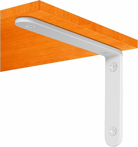 4 soportes de estante, 6 pulgadas, color blanco, resistente, soportes de pared de metal en L para estantes, soporte de pared para montaje en pared