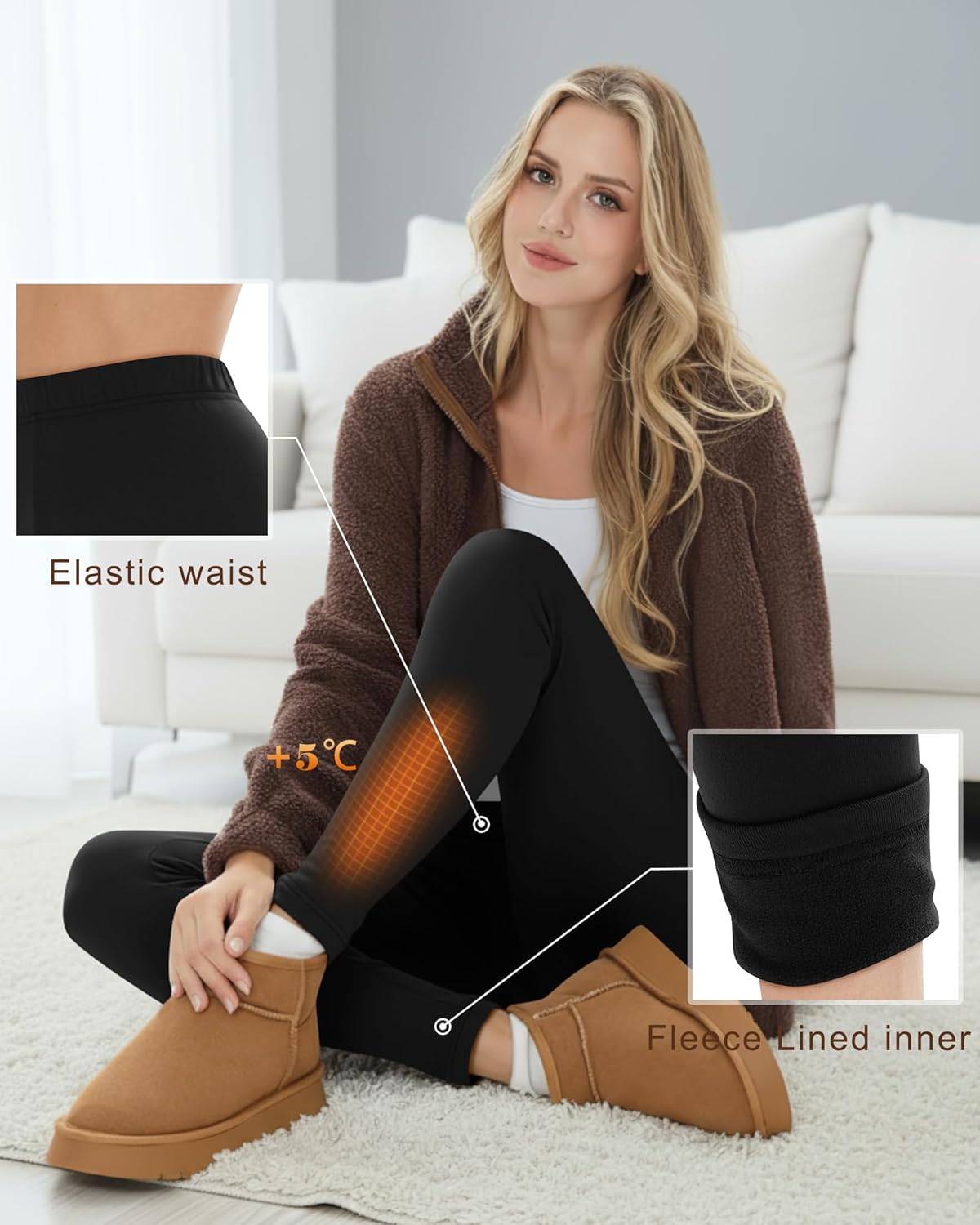3 Pack Fleece Lined Leggings for Women Winter Warm Thermal High Waisted Tights Stretchy Casual Lounge Pants - Image 5
