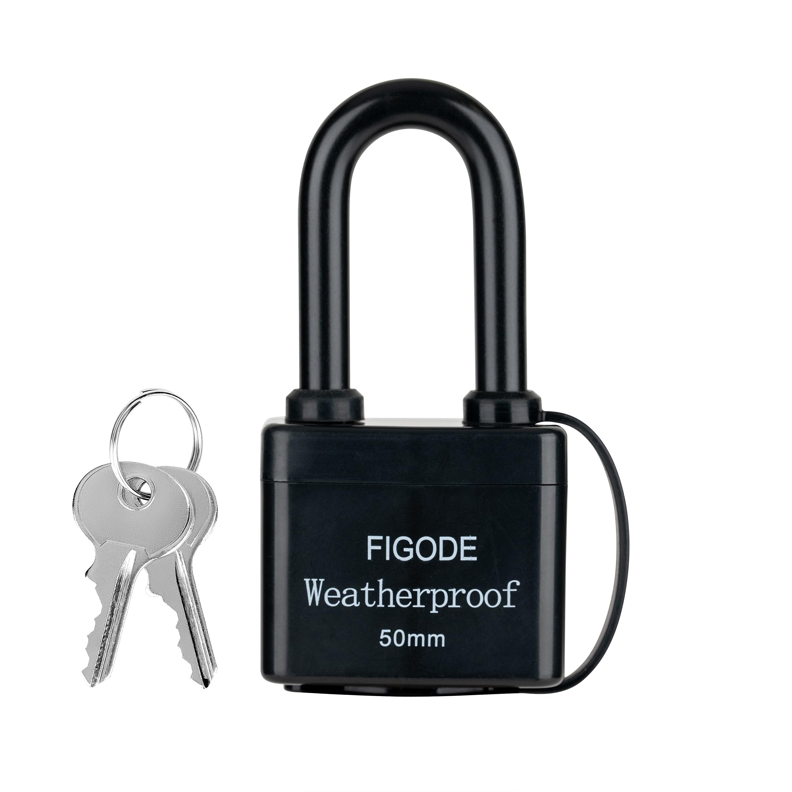 FIGODE® Outdoor Waterproof Padlock, Large Heavy Duty Sturdy Covered Laminated Steel Keyed Lock, 2.2 in. Wide, Long Padlock
