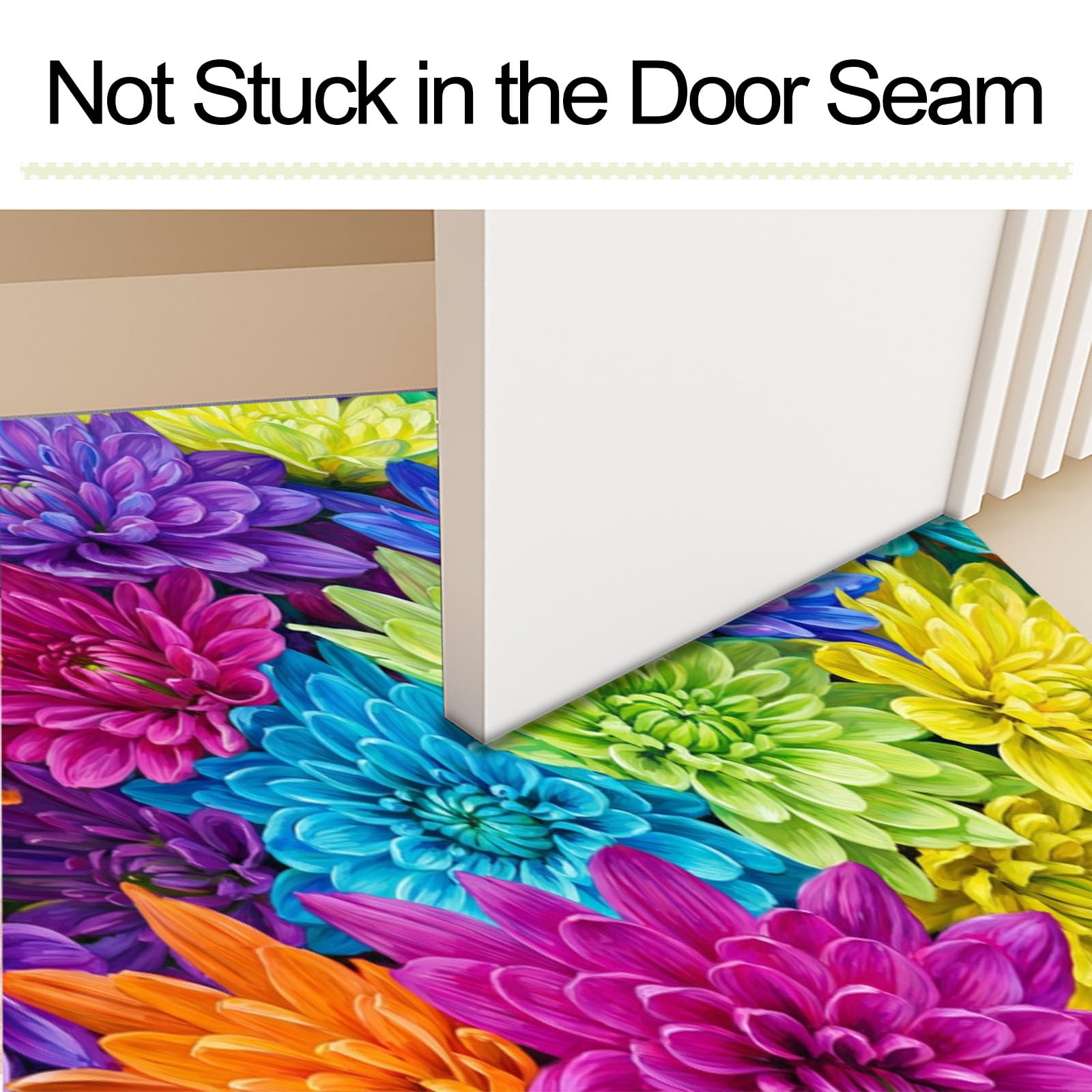 80X120Cm Zerbino Ingresso Interno Antiscivolo Assorbente, Tappeto In Microfibra Sottile Lavabile Con Dalie Rurali Multicolori Piante Arcobaleno Da Sogno Per Cucina Bagno Porta E Animali, Verde Viola