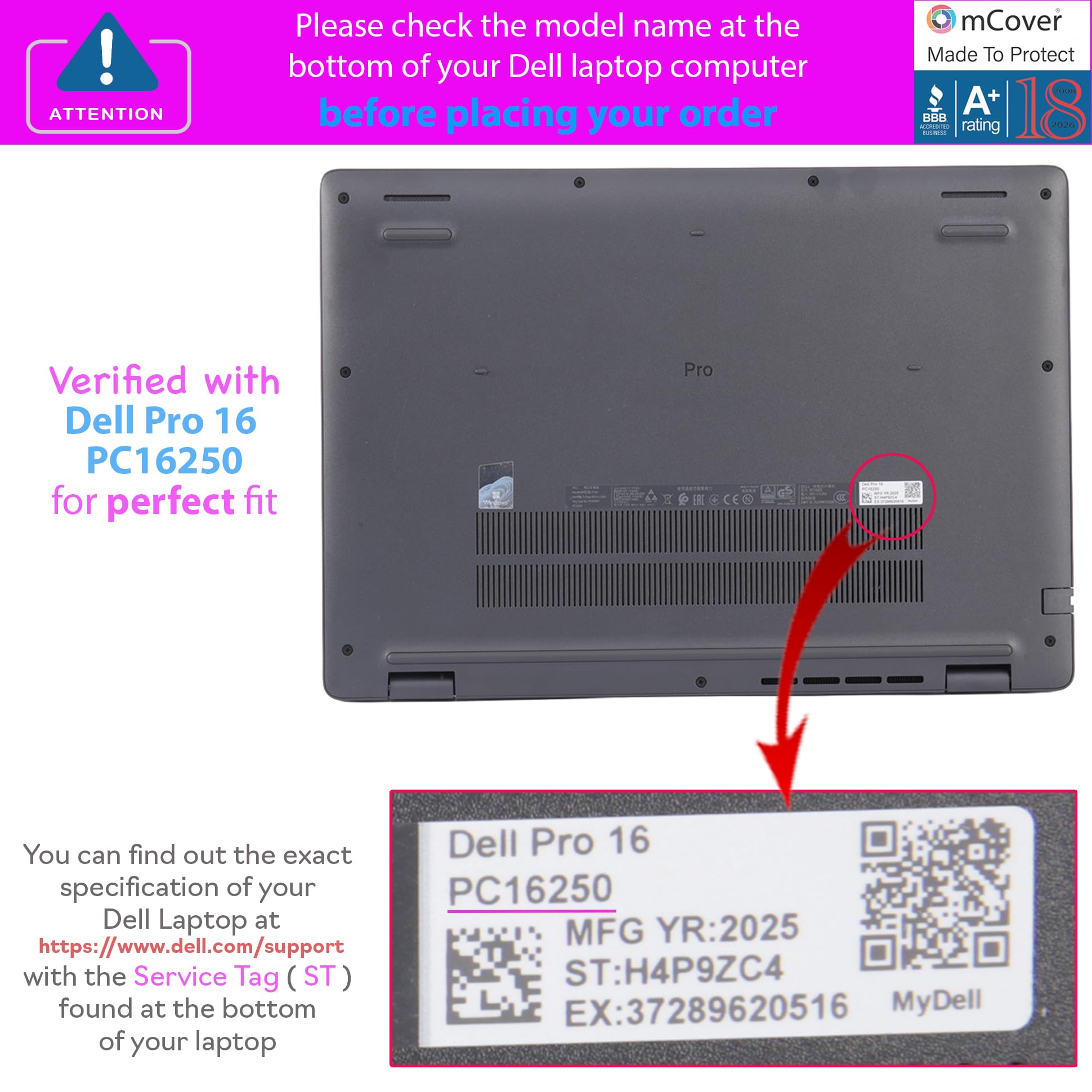 mCover Coque uniquement compatible avec Dell Pro 16 PC16250/PC16255 Series Windows 2025-2026 16" (ne convient pas aux autres modèles Dell) - Noir