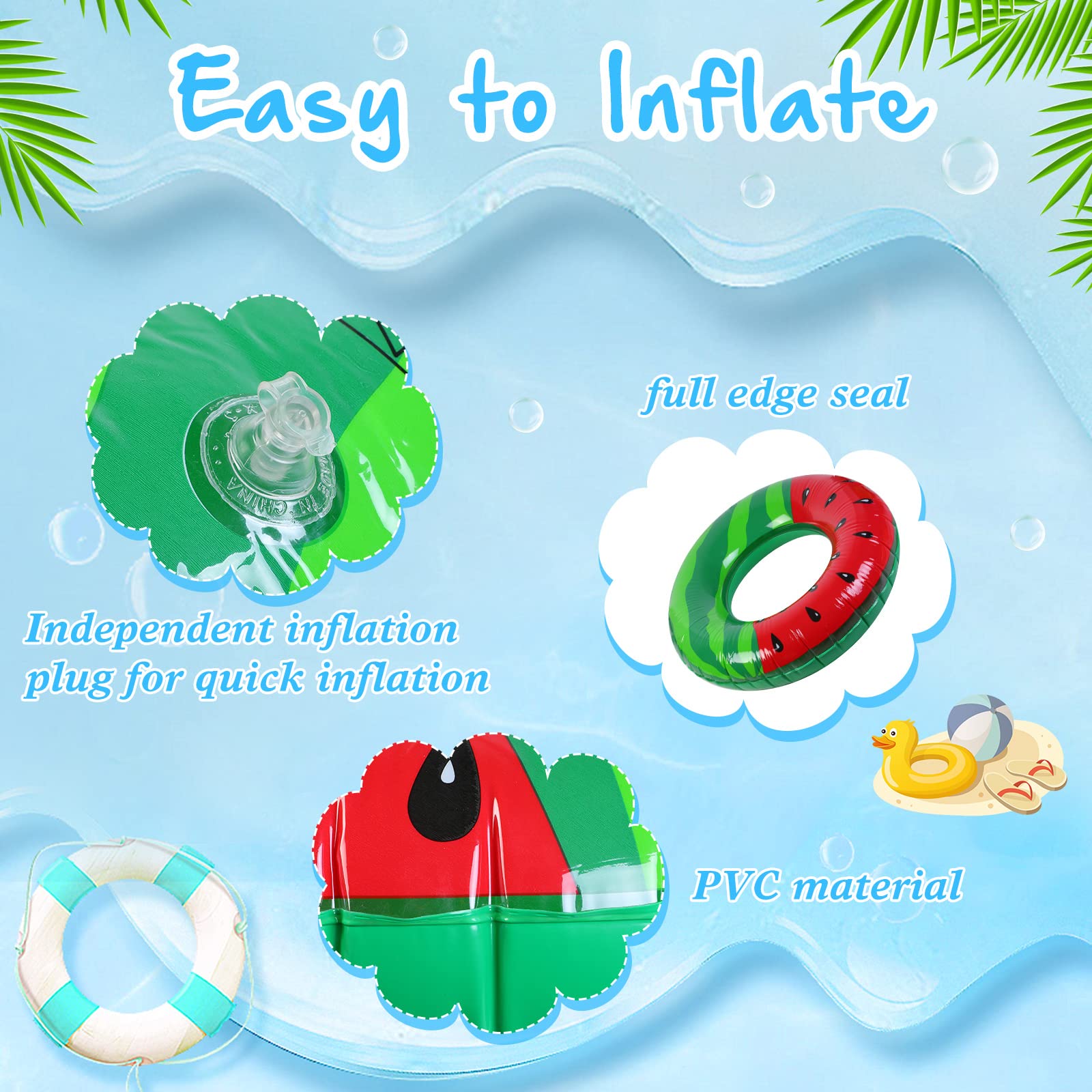 10 Pcs Inflatable Pool Floats for Kids Adults, 29 Inch Fruit Tube Rings Watermelon Grape Orange Lemon Swimming Rings, Fruit Tubes for Beach Swimming Party Decorations