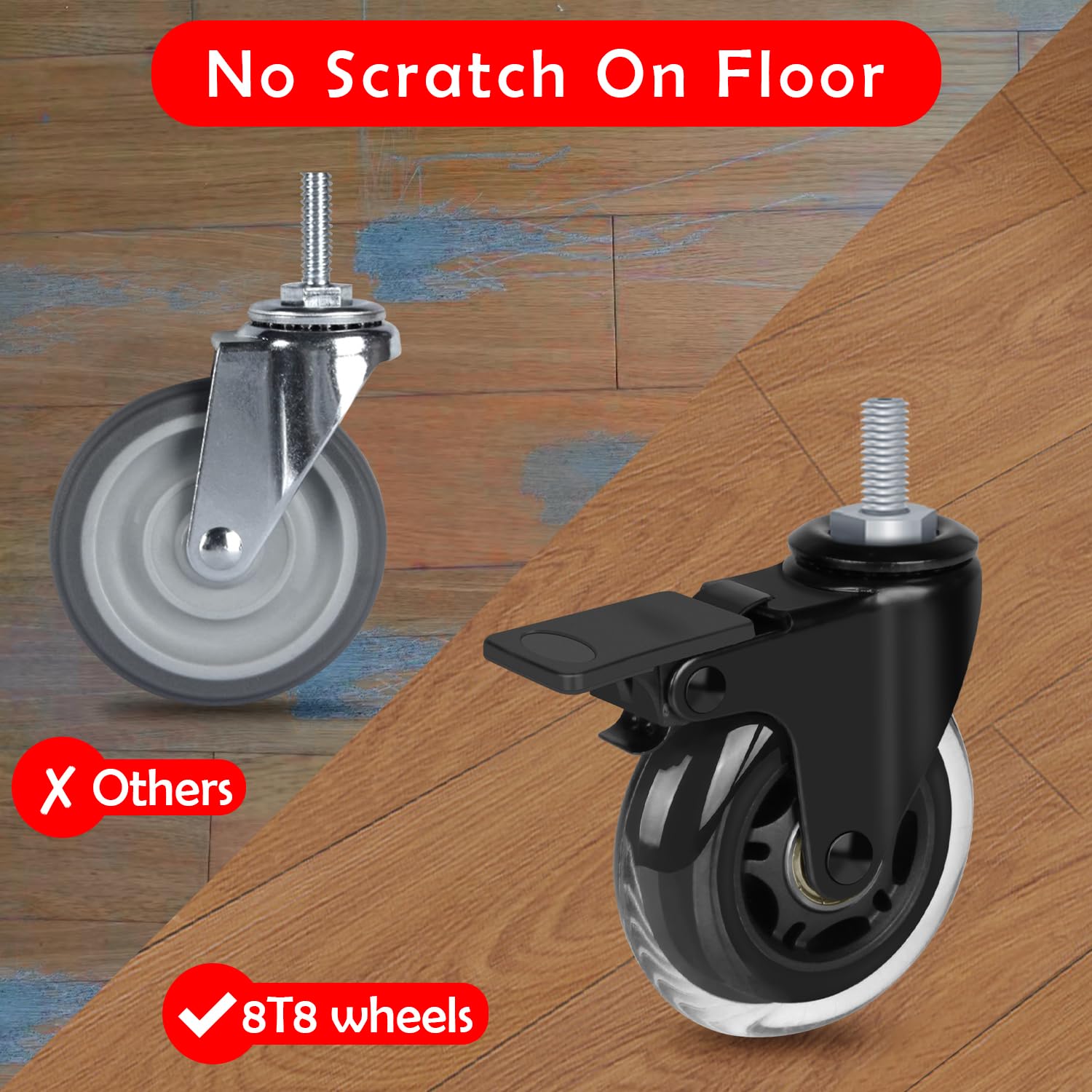 8T8 3 Inch Rubber Caster Wheels Heavy Duty With 1/2''-13 X 1 - View #6