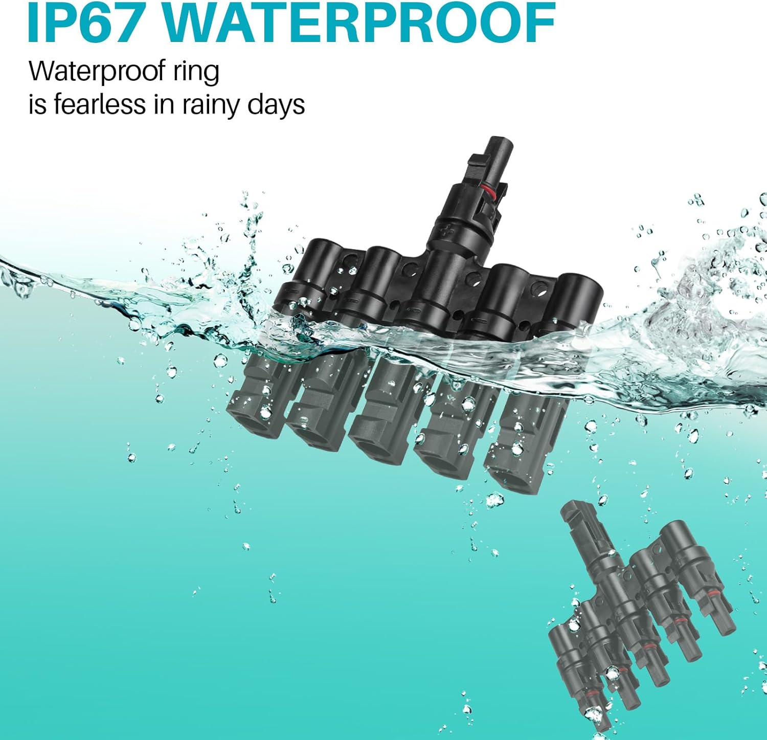 Solar Panel Connector 5 to 1 T Branch Parallel Adapter, 30A 1000V 10AWG Tool-Free IP67 Waterproof Cable for Solar Panels (T Branch, 5to1(1Pairs))