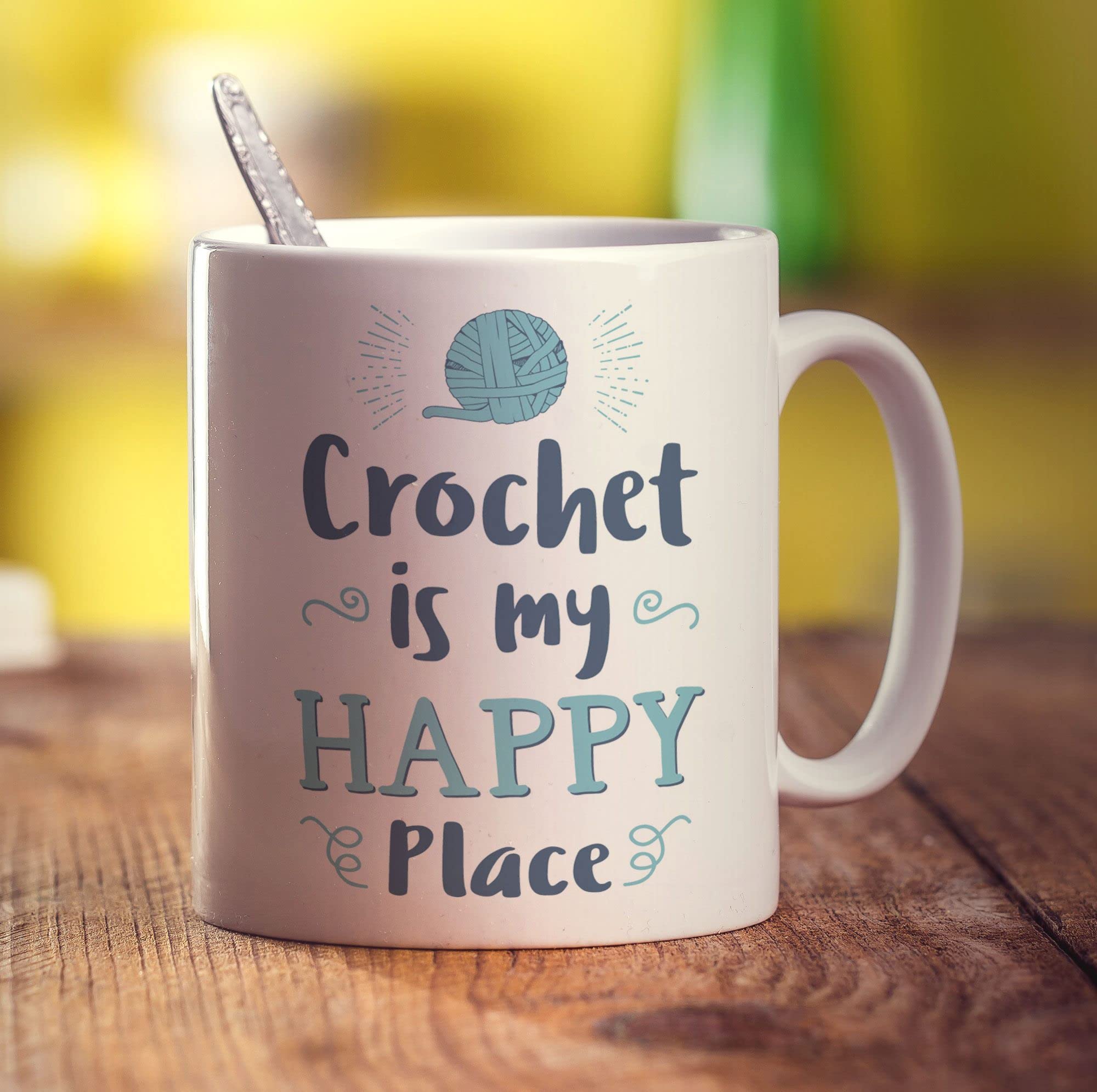 Printster White Crochet Is My Happy Place Mug - 11Oz Ceramic Cup