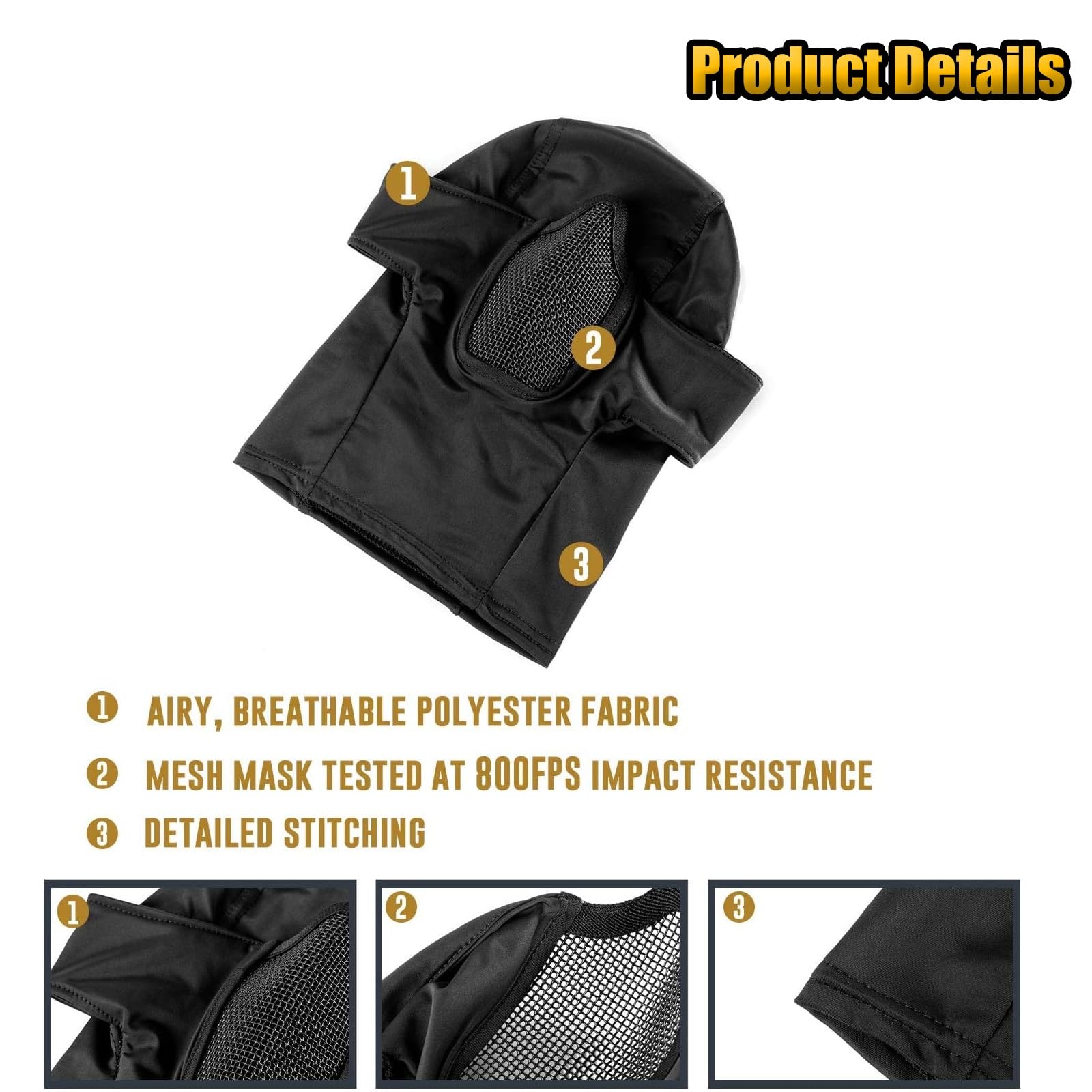 Cagoule en Maille, Accessoires D'airsoft, Masque Tactique Étanche, Protection Intégrale du Visage pour la Chasse Le Cyclisme et Les Activités de Plein Air