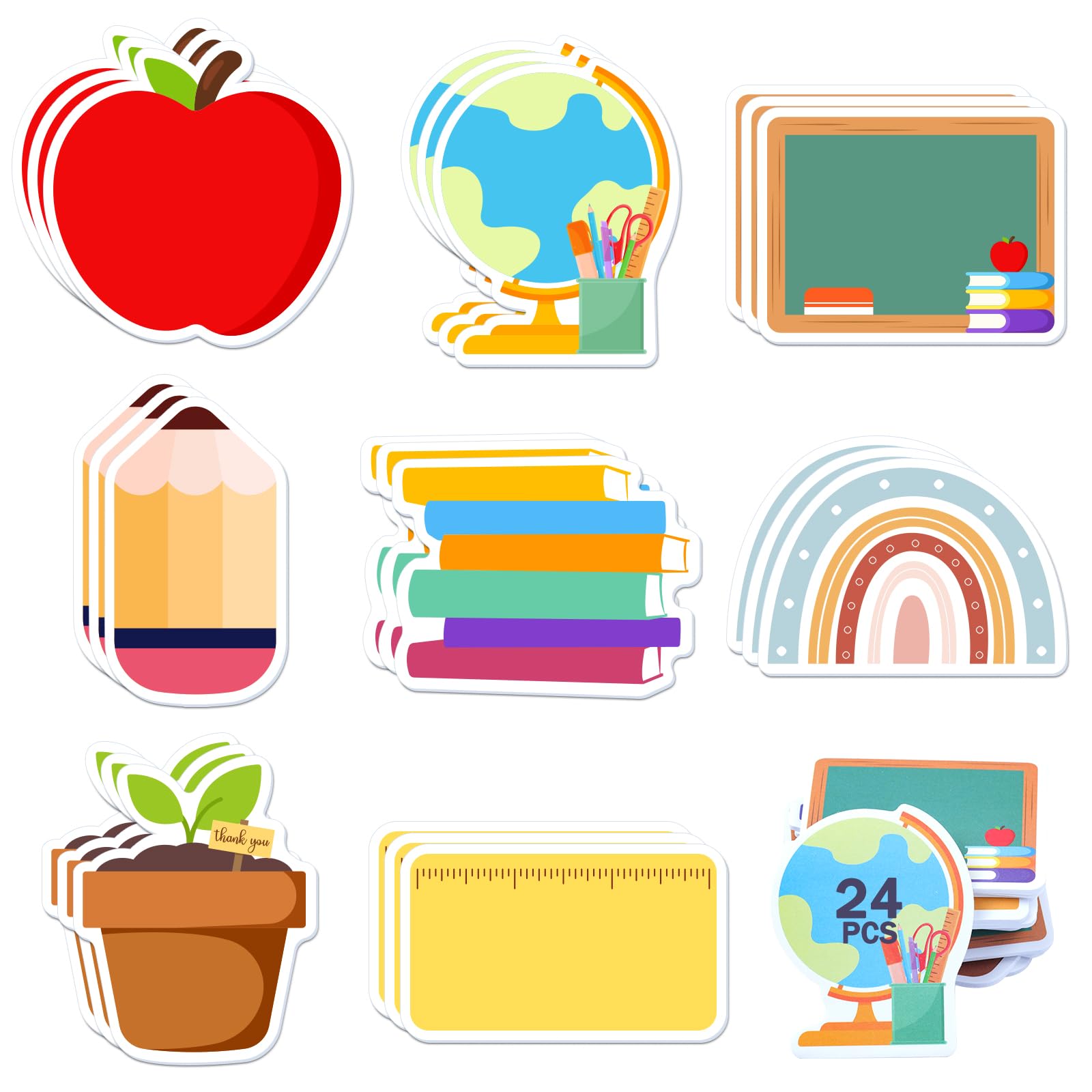 Funseeya 32 Pack Teacher Sticky Notes Notepads, 640 Sheets Blackboard Pencil Apple Shape Self-Stick Notes Pads Writing Memo Page Marker for Teacher Appreciation Gift Back to School Supplies