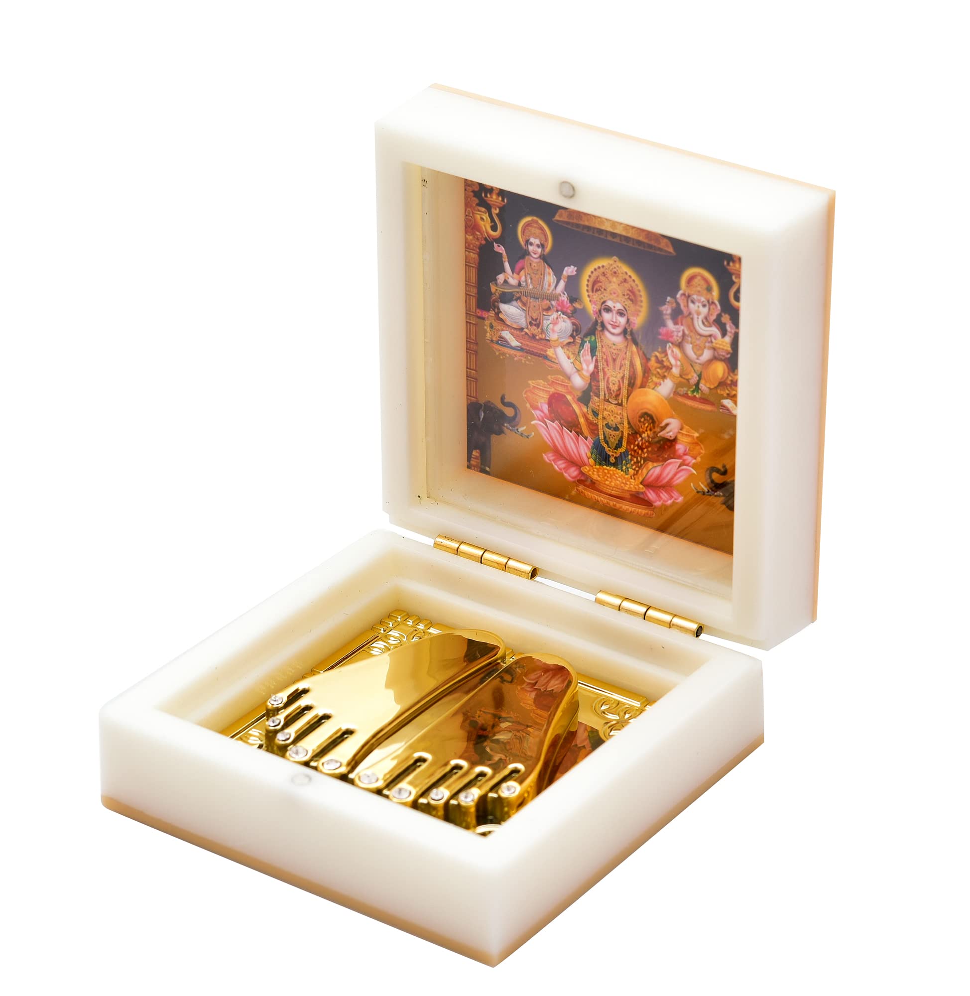 Archna Handicraft Metal Charan Paduka Box for Puja and Gift (Laxmi Ji)(Size :: 3x3x1.5 Inches) - Image 3 thumbnail