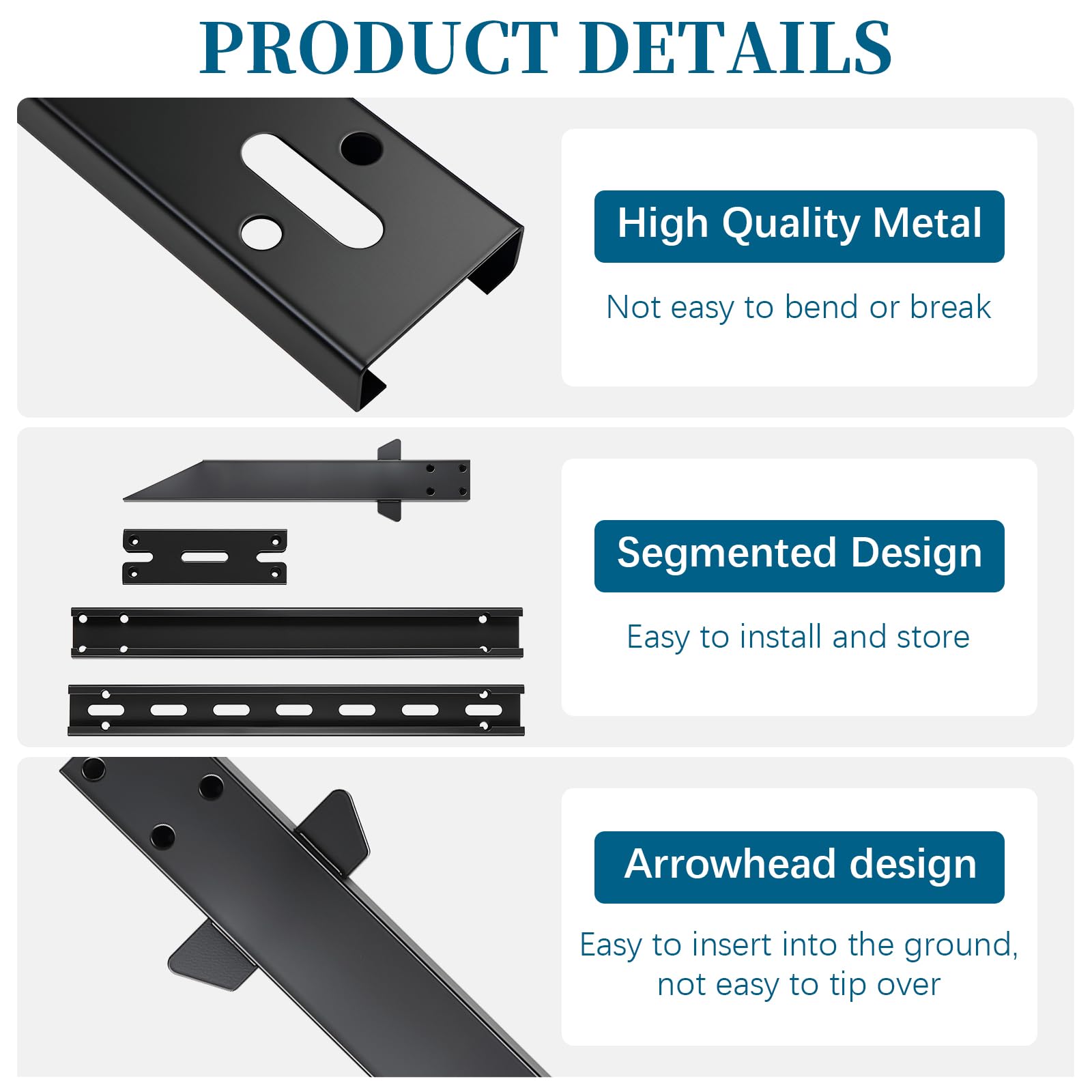 Safety Sign Post Metal Heavy Duty Sign Stand Holder with Spkike Impact Post with Accessories for Garden Yard Farmland Roads (Black - Image 3