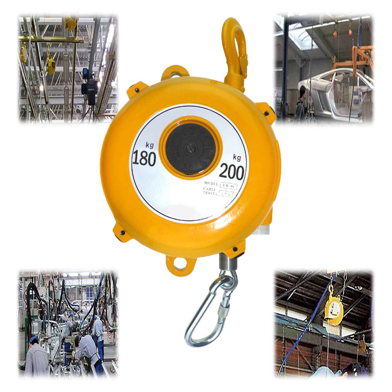 Spring Balancer, Tool Balancer Retractable 1.5m Alloy Hook Tower Wheel Wire Rope Hanging Equipment 1-200kg(180-200kg)