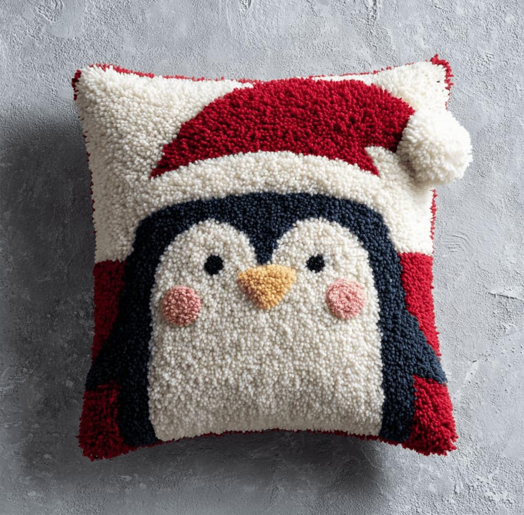 Kitquiver Latch Hook Kits Donkey for Adults,Penguin DIY Latch Hook Cushion Kits and Latch Rug Kits Cross-Stitch Embroidery Cushion Cover for Home Sofa Decoration 17X17 in