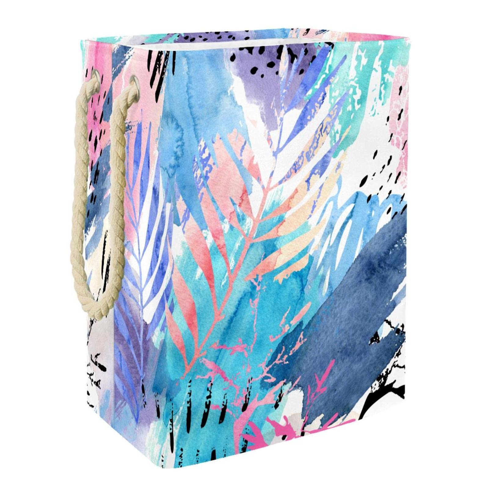 Grand panier à linge personnalisé avec motif feuilles peintes