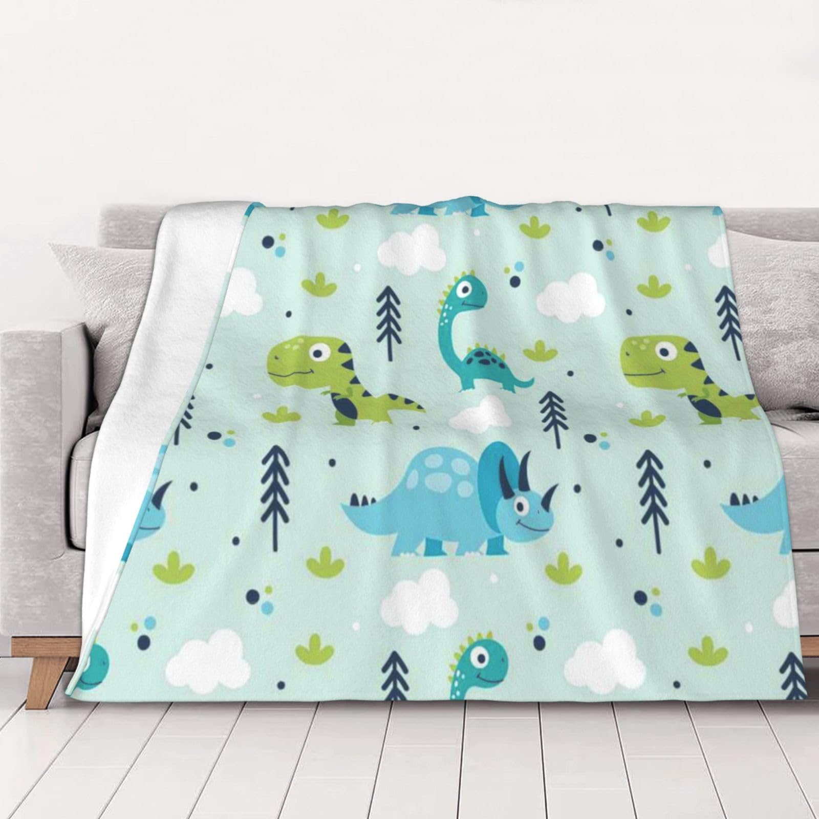 AUBKFELD Dinosaur pattern Printed Flannel Blanket 150x125 CM, Soft & Warm Throw Blanket for Sofa/Couch/Bed/Car, Gifts for Audlts Women Men