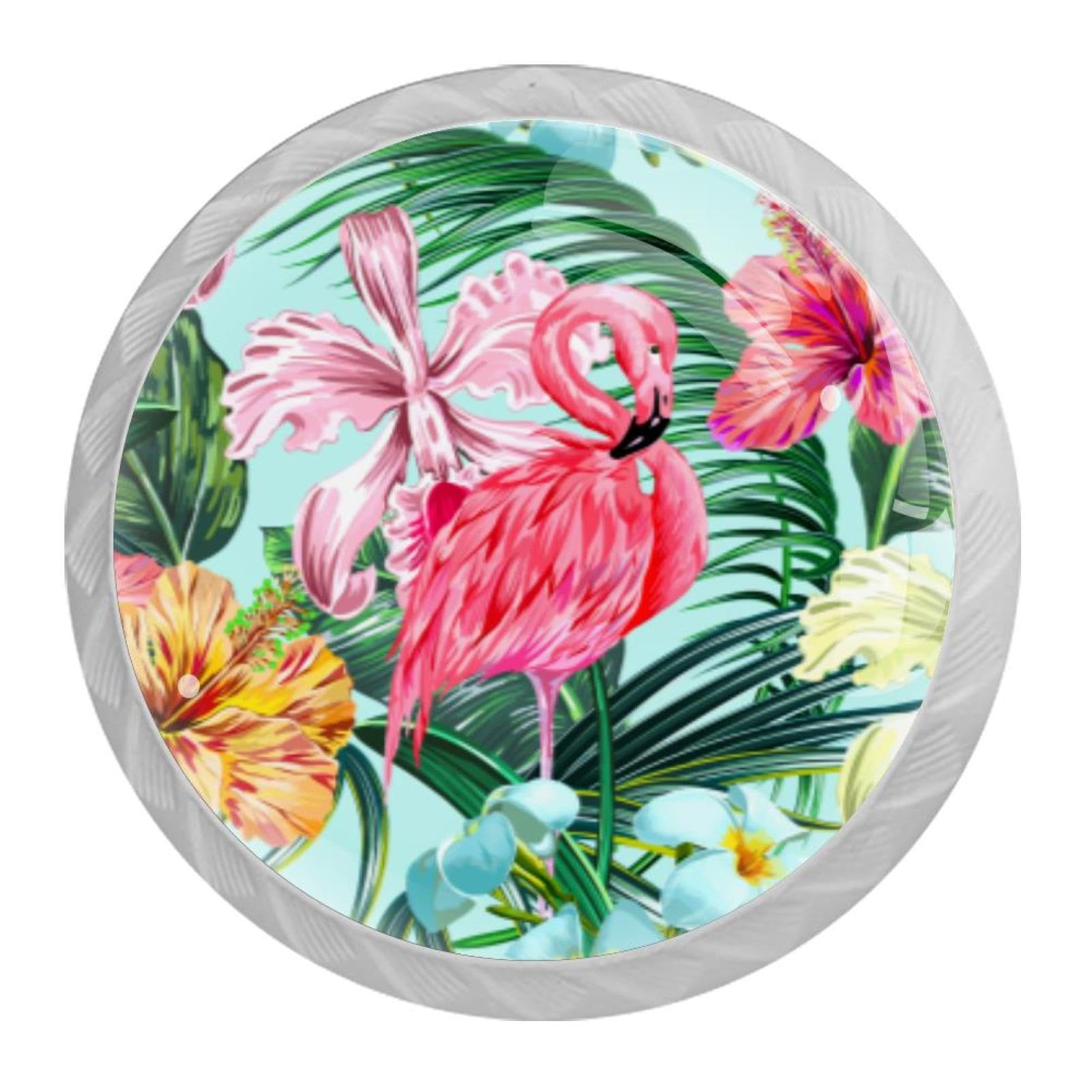 Tqmspg Multi18 4 Pieces Drawer Pulls Hibiscus Orchid Flamingos Door Knobs Dresser Handles For Kitchen Wardrobe Cupboard Hardware Furniture
