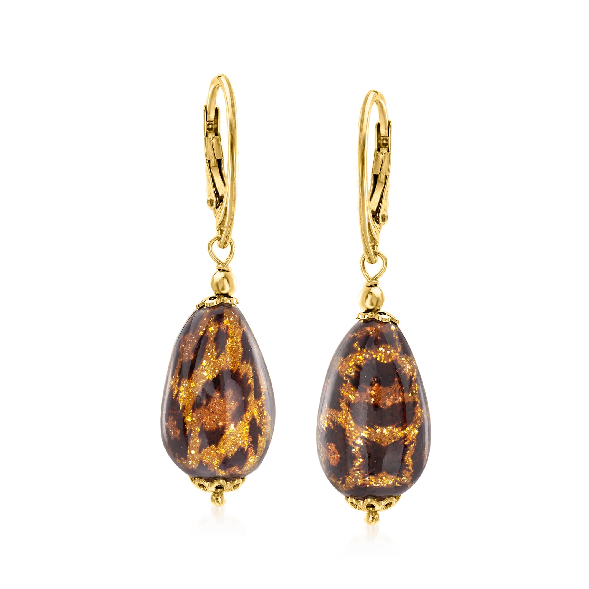 Ross-Simons Italian Leopard-Print Murano Glass Drop Earrings in 18kt Gold Over Sterling