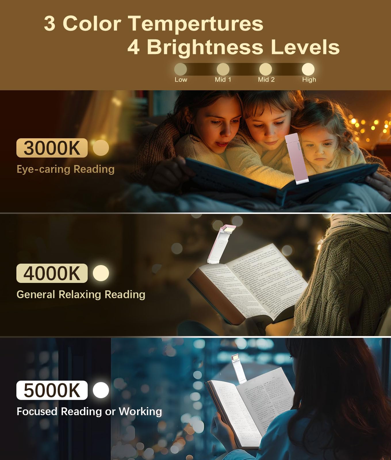 VTIGER Reading Light, USB Rechargeable Book Light for Reading in Bed,Foldable Clip-on LED Booklight - Image 2