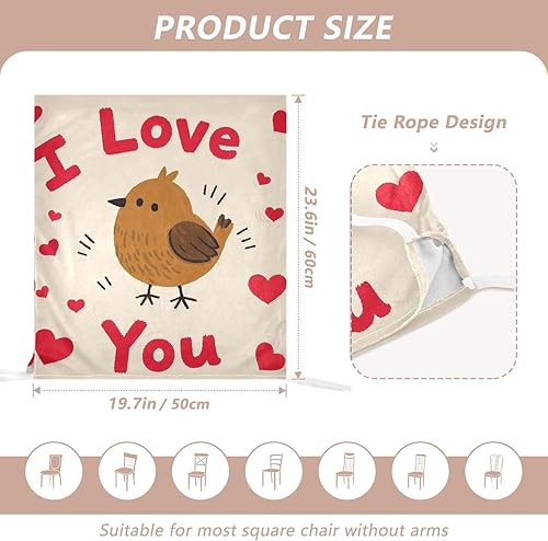 Miniatura 3 de Juego de 6 fundas decorativas con diseño de pájaros de dibujos animados "I Love Your Valentine" para sillas de dormitorio, lavables, para sillas de