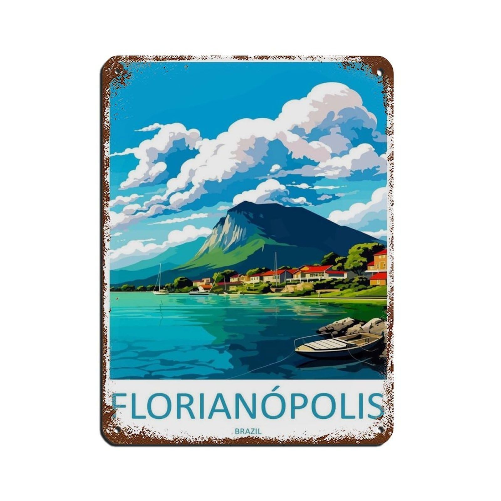 Florianópolis Travel Art Brazil Travel (14) Retro Poster Metal Tin Sign Chic Art Retro Iron Painting Bar People Cave Cafe Family Garage Poster Wall Decoration 12x16inch(30x40cm)
