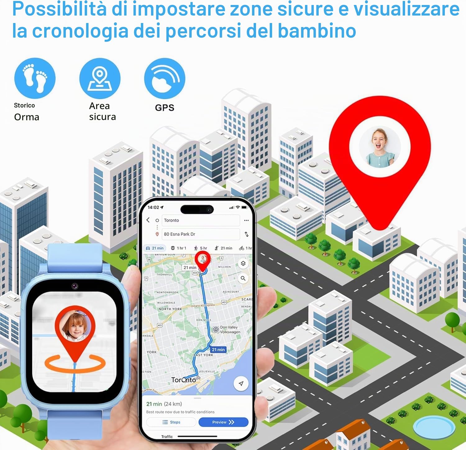 Smartwatch Bambini GPS con video 1,83” schermo HD 4G e chiamate telefoniche, SOS, con localizzazione in tempo reale e modalità scuola, ottimo regalo per bambini e bambina dai