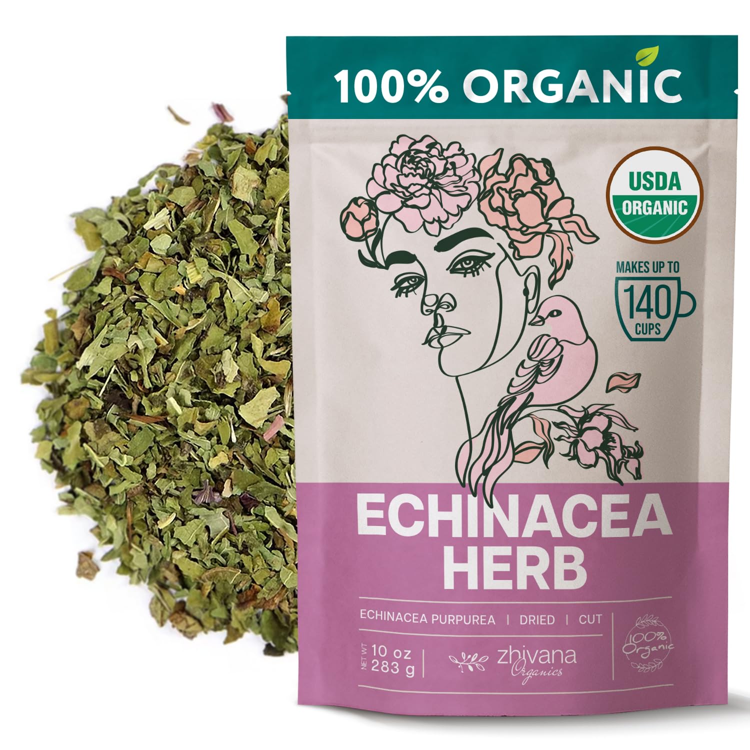 Echinacea Tea Organic (10oz.) – Echinacea Purpurea Herb Loose Leaf - Equinacea Organica - Body Defenses, Immune Support Tea