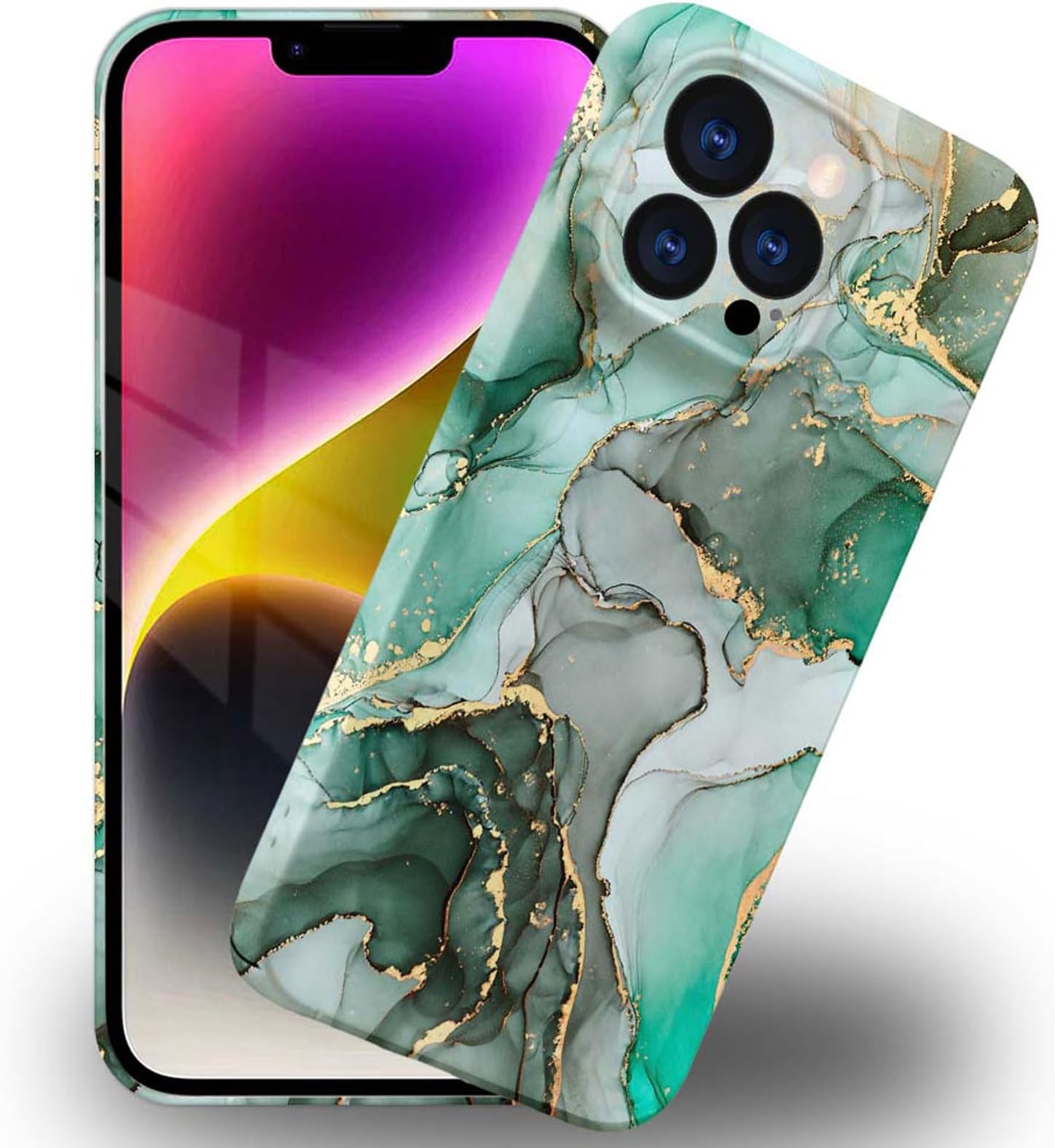 Yuning419Case Compatible with iPhone 13 Pro Max,Green Gold Marble Case for Girl Boys,Full Coverage Pattern Printing Soft TPU Shockproof Protective Case for iPhone 13 Pro Max 6.7 inch