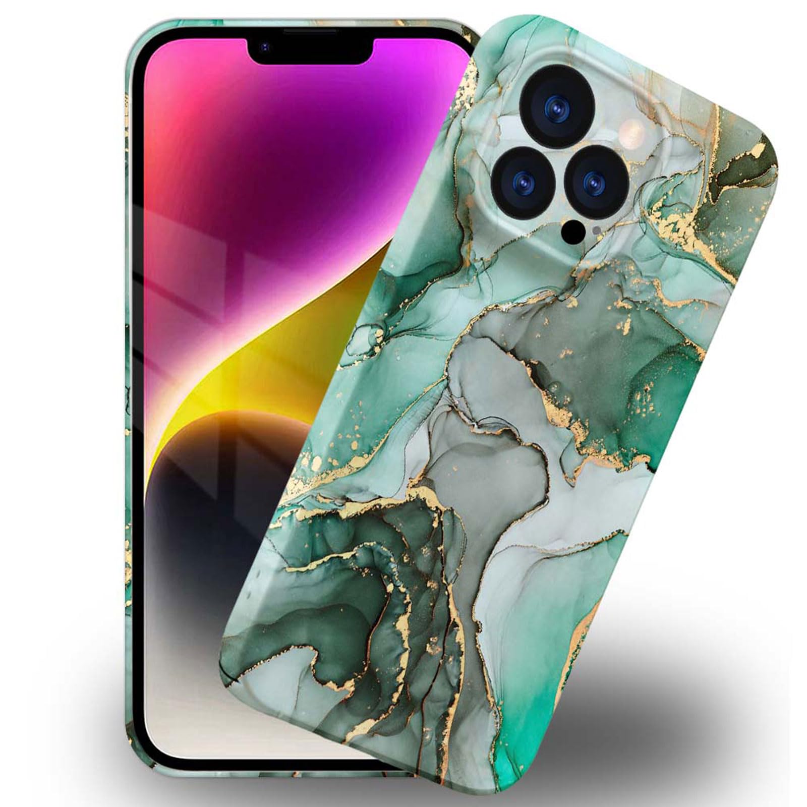 Yuning419Case Compatible with iPhone 13 Pro Max,Green Gold Marble Case for Girl Boys,Full Coverage Pattern Printing Soft TPU Shockproof Protective Case for iPhone 13 Pro Max 6.7 inch