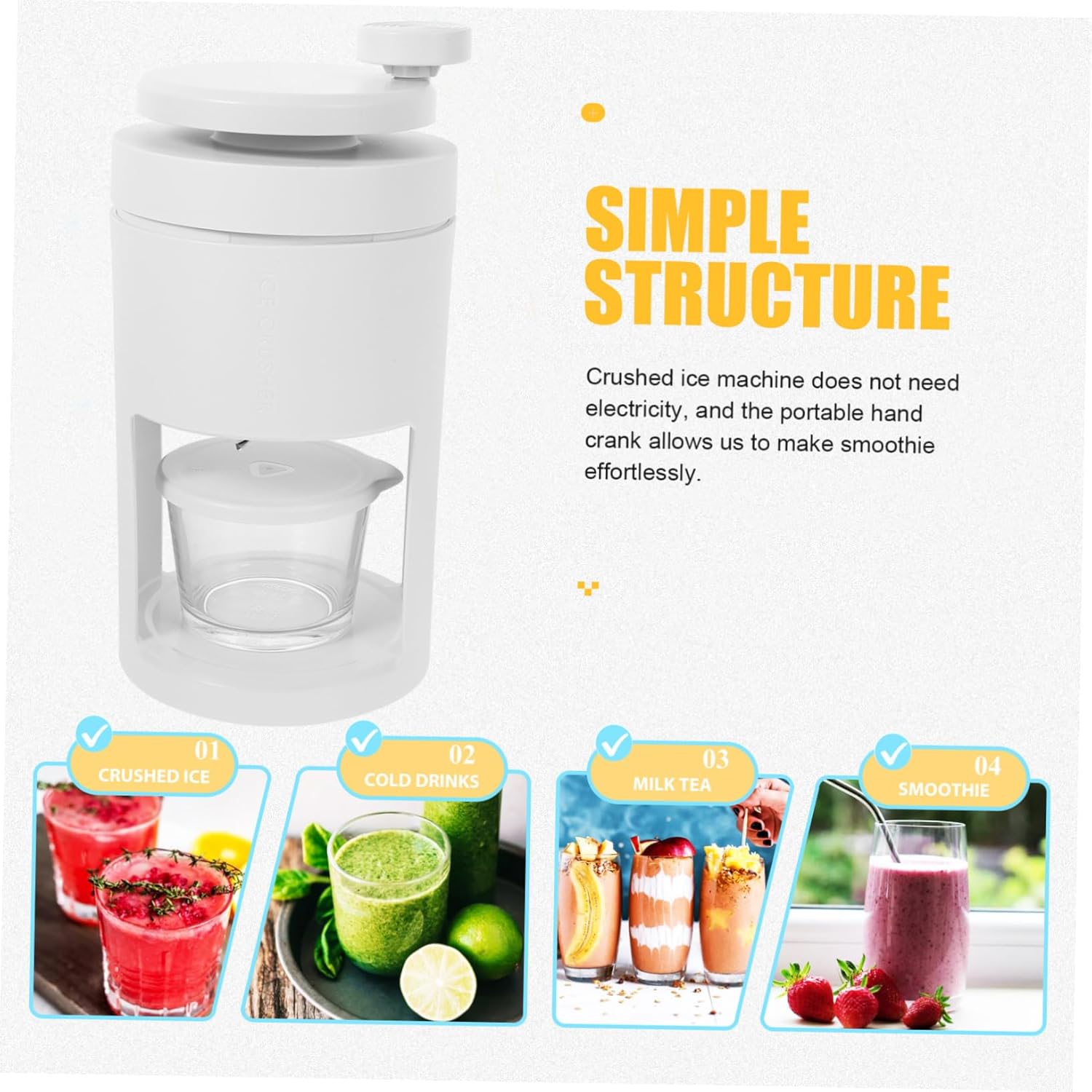 Manual Ice Shaver Portable Ice Cone Machine Fine Crushed Ice Tool Ice Making Device for Home Restaurant and Travel