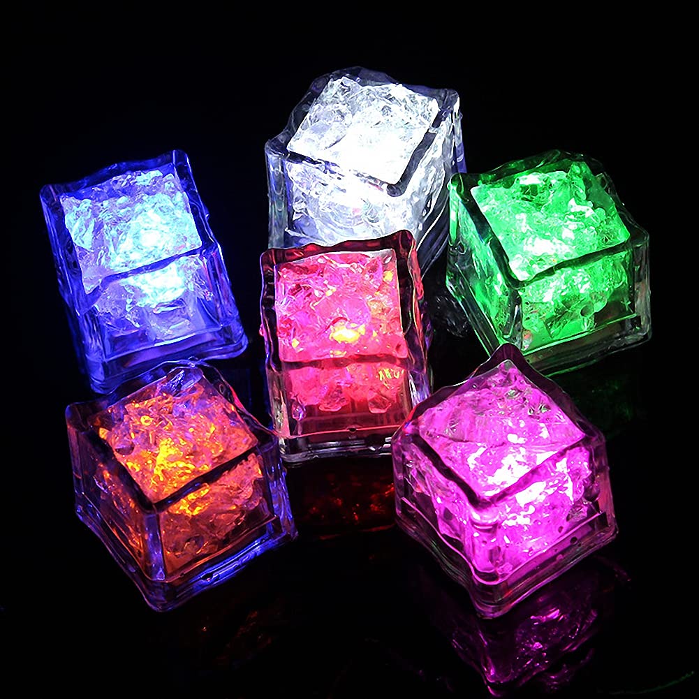 Ulalaza Waterproof Led Ice Cube 12 Pack Multi Color Flashing Glow in The Dark LED Light Up Ice Cube for Bar Club Drinking Party Wine Wedding Decoration