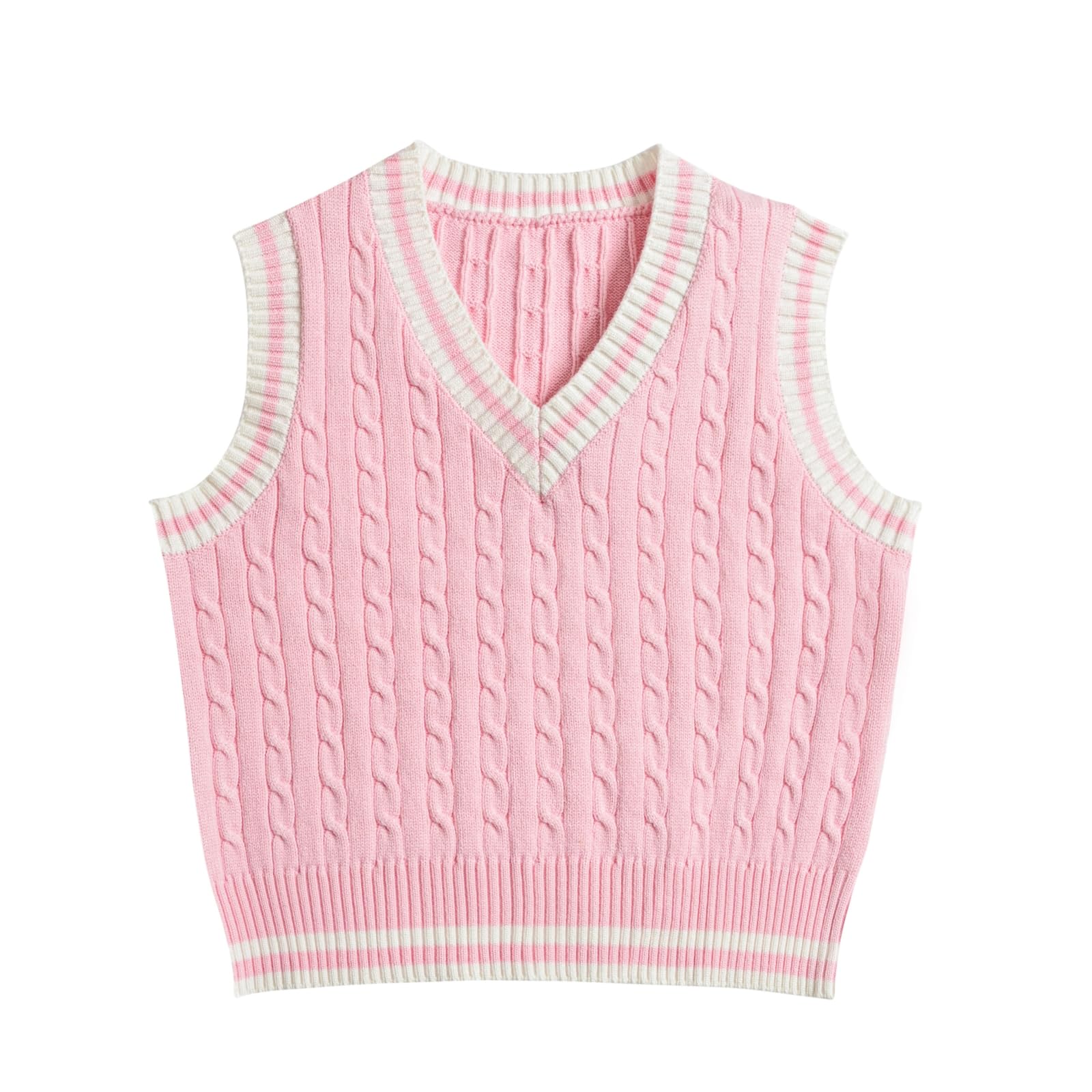Women's Sweater Vest,Y2K Sleeveless Pattern Preppy Style Knitted Crop Tank Top for Girl