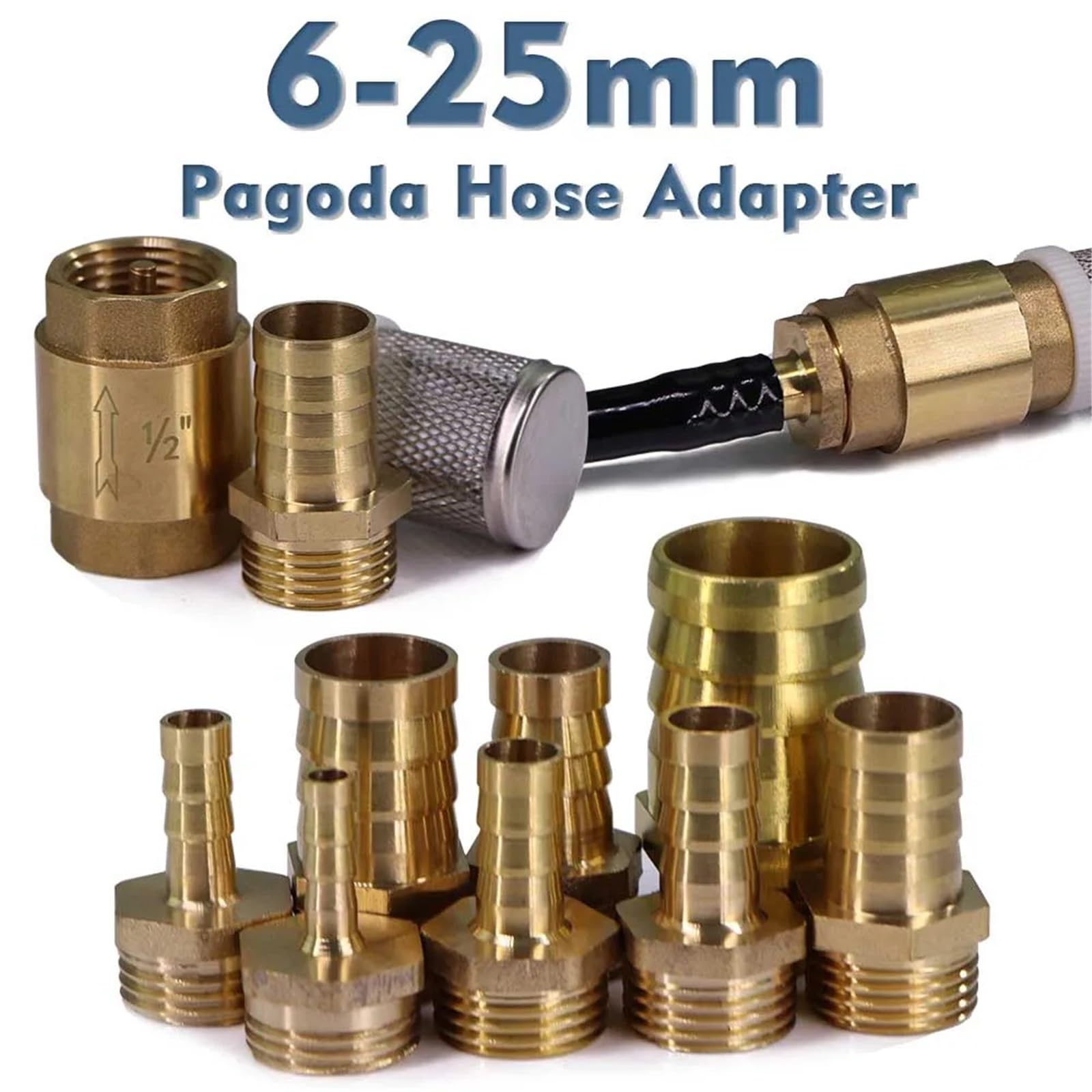 Myjka ciśnieniowa, filtr z króćcem węża ze stali nierdzewnej Sprawdź 1/2 cala 6-25 mm 2 szt. Do pompy Paliwo Gaz Woda(For 12mm Tub,For 12mm Tub)